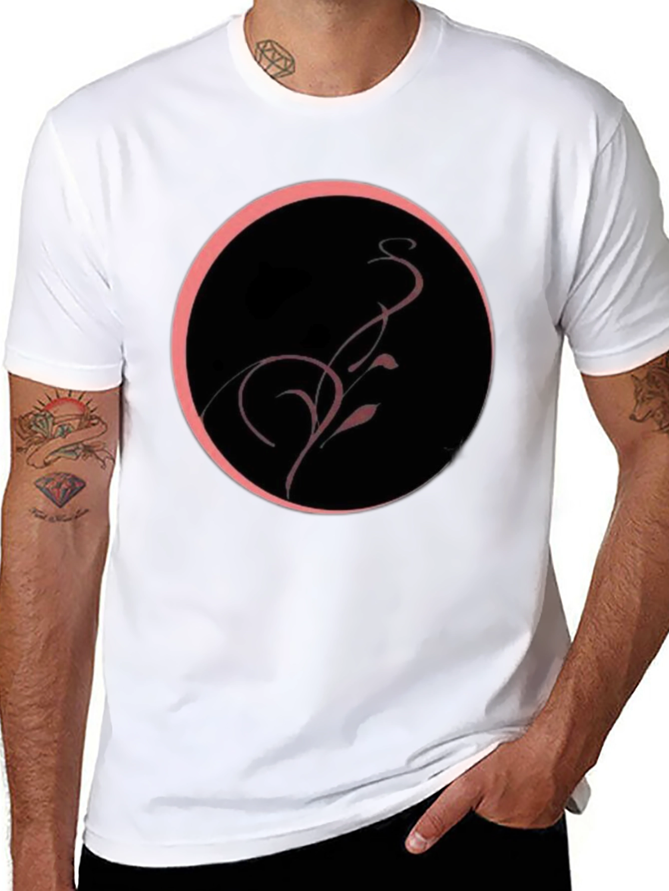 Black Tee with Abstract Circle Design