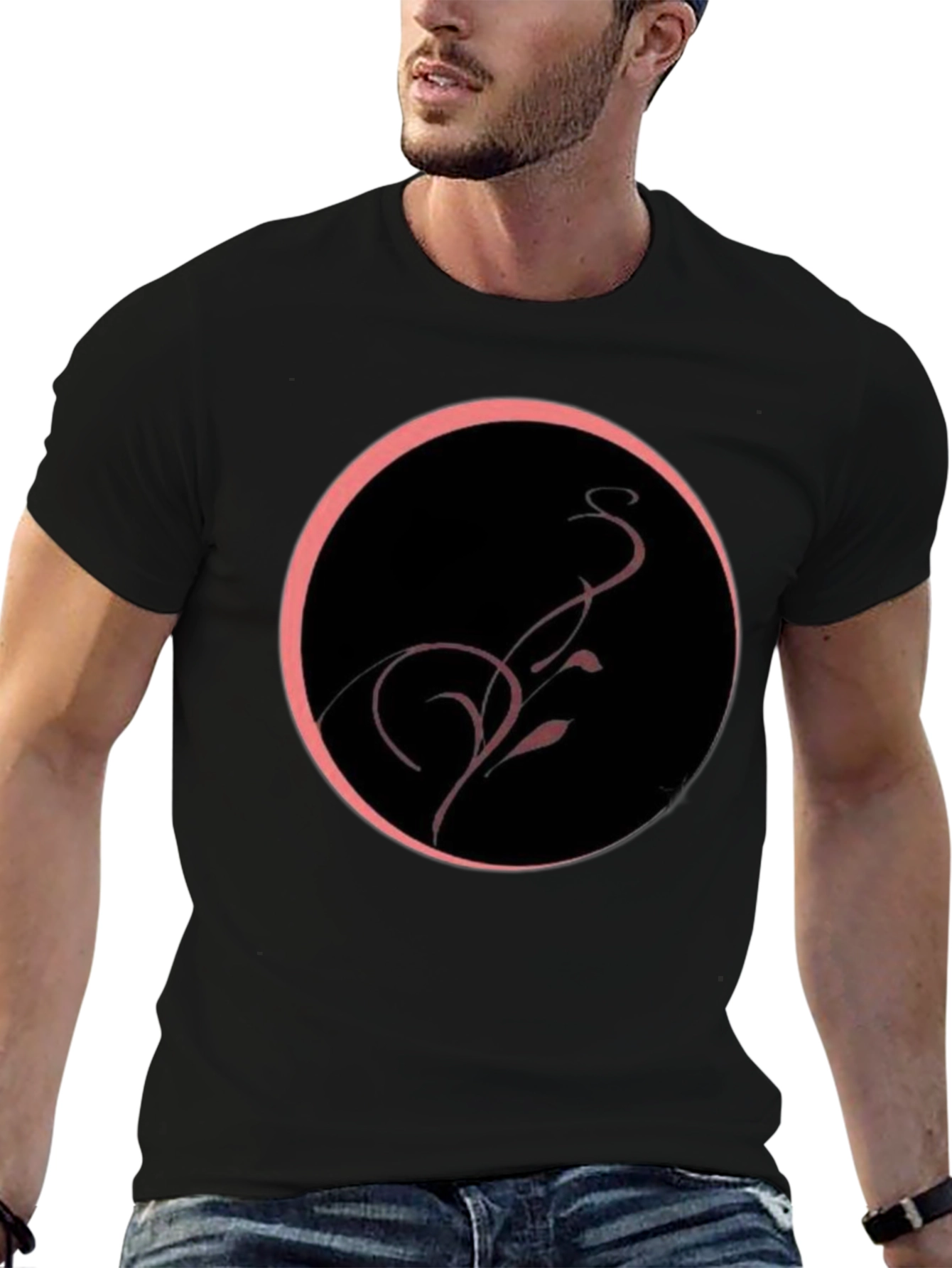 Black Tee with Abstract Circle Design
