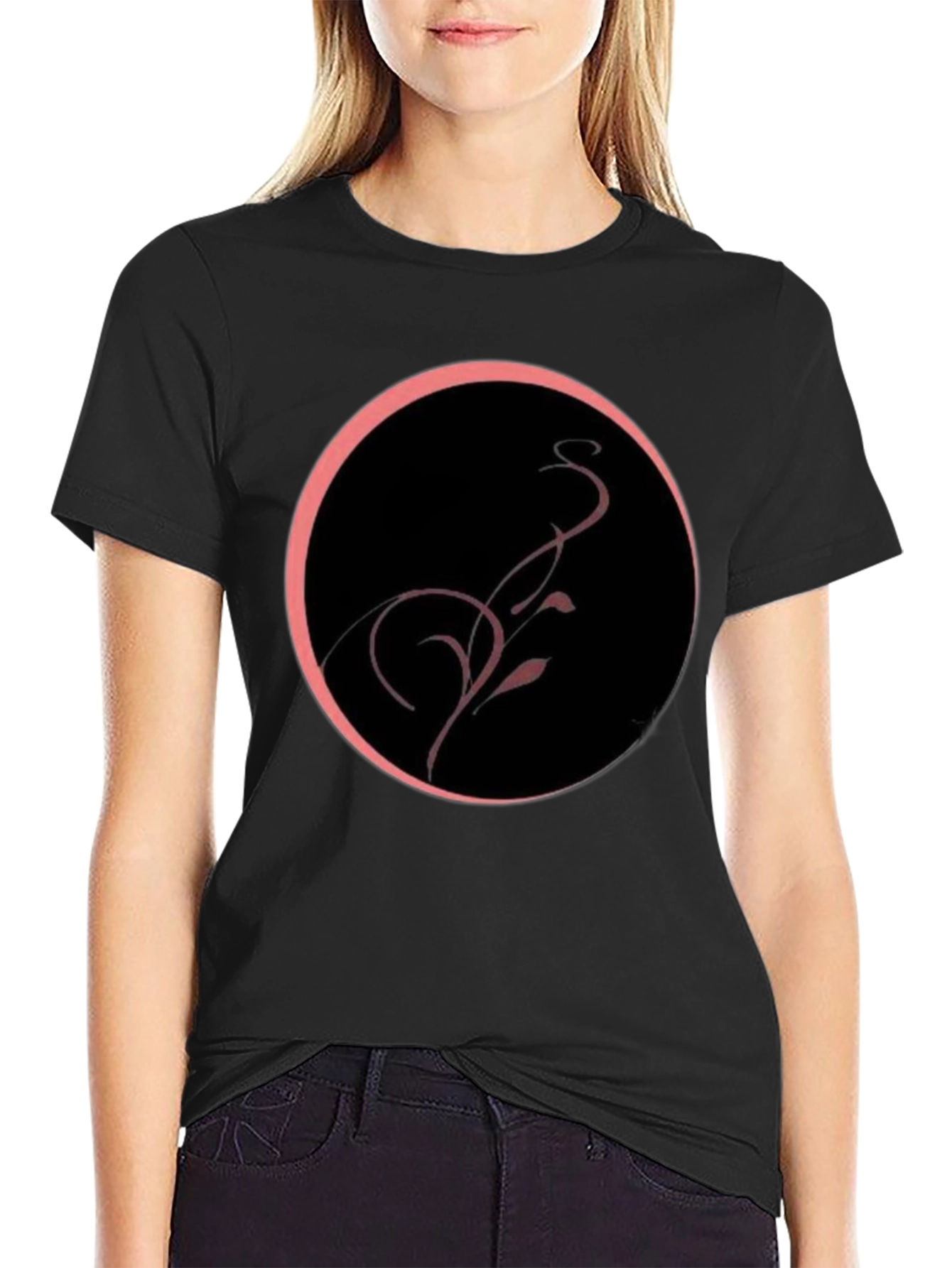 Black Tee with Abstract Circle Design