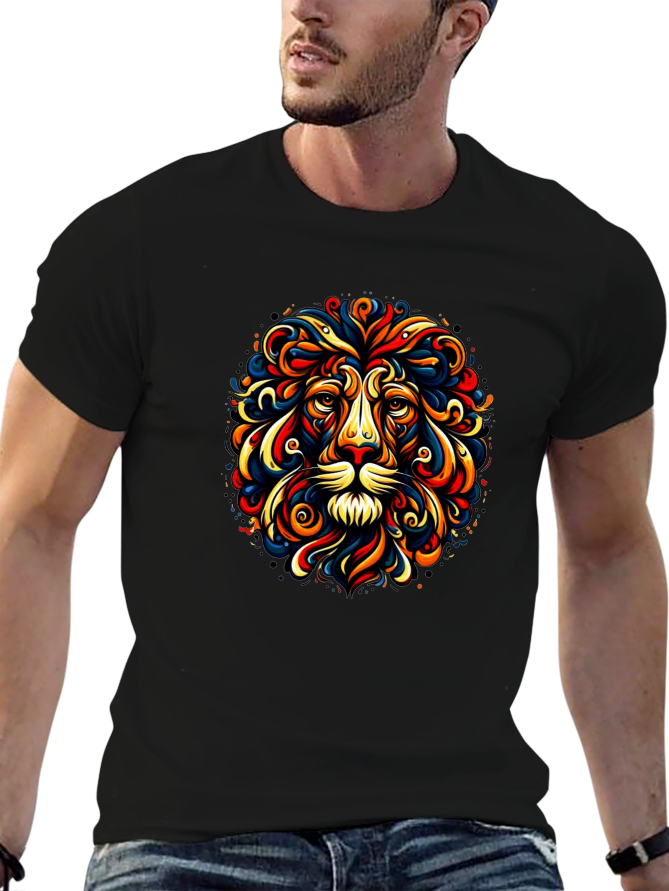 Lion Art Black T-Shirt - Vivid Graphic Tee