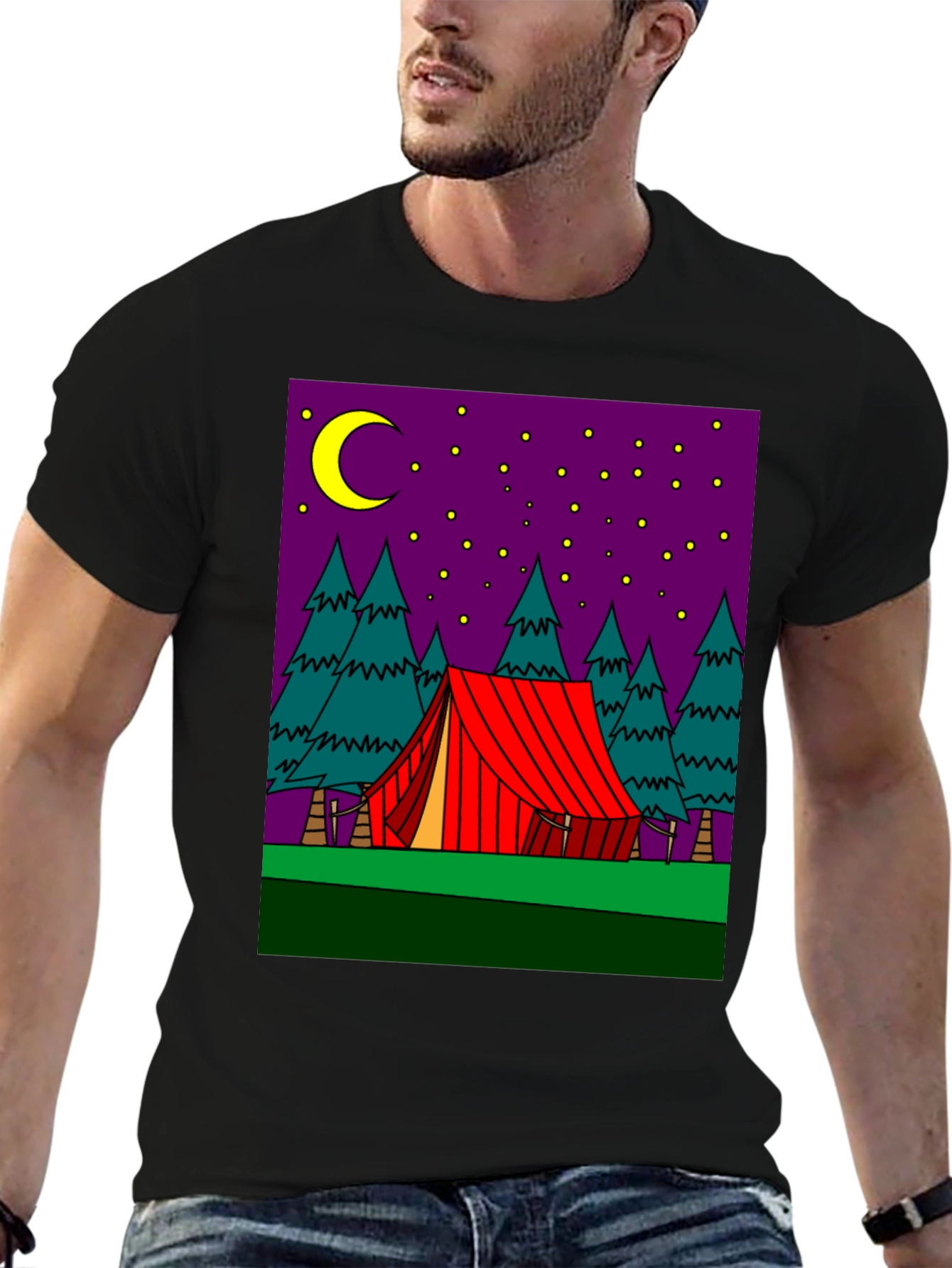 Camping Tent Under Moon Graphic Tee