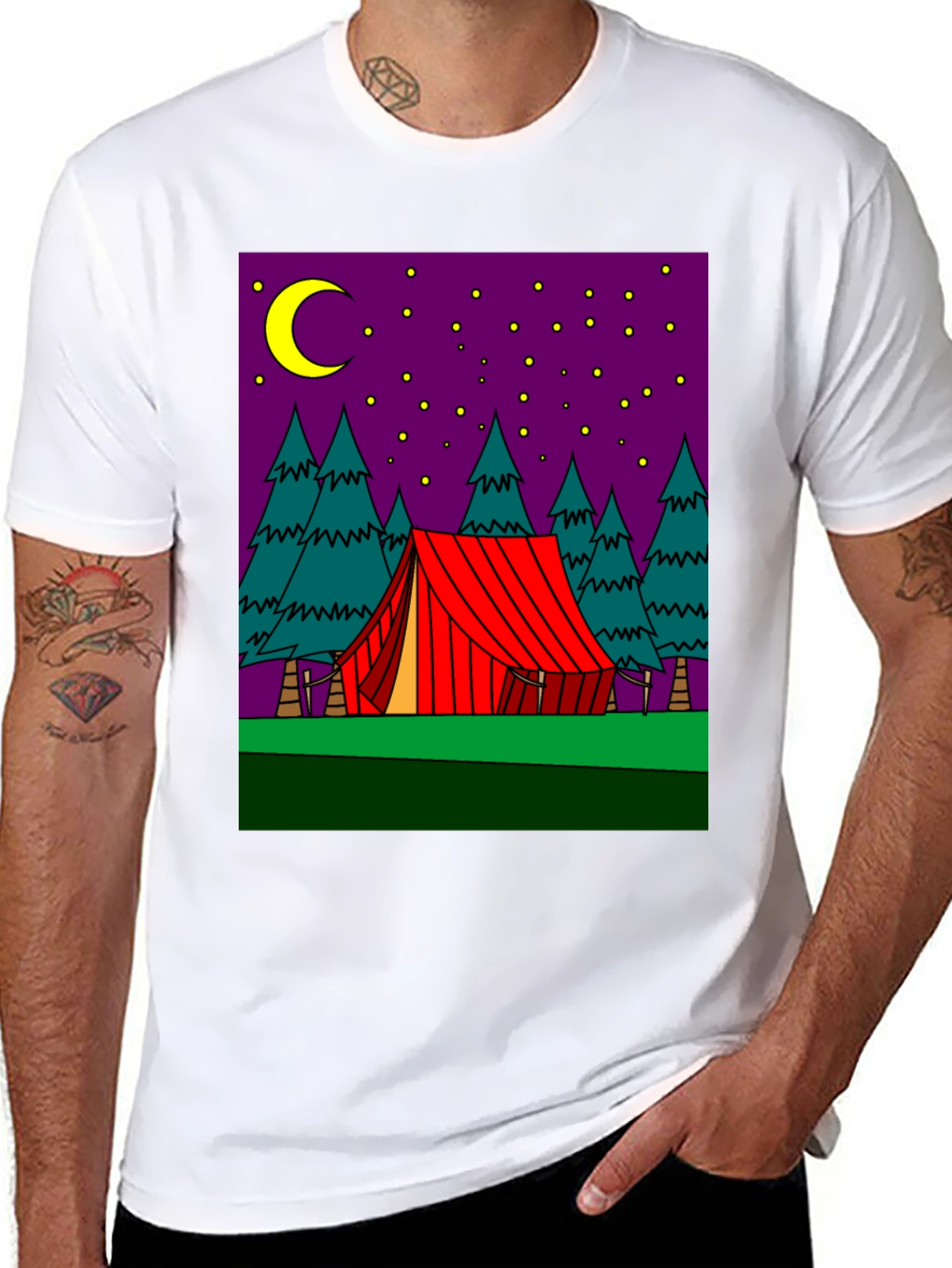 Camping Tent Under Moon Graphic Tee