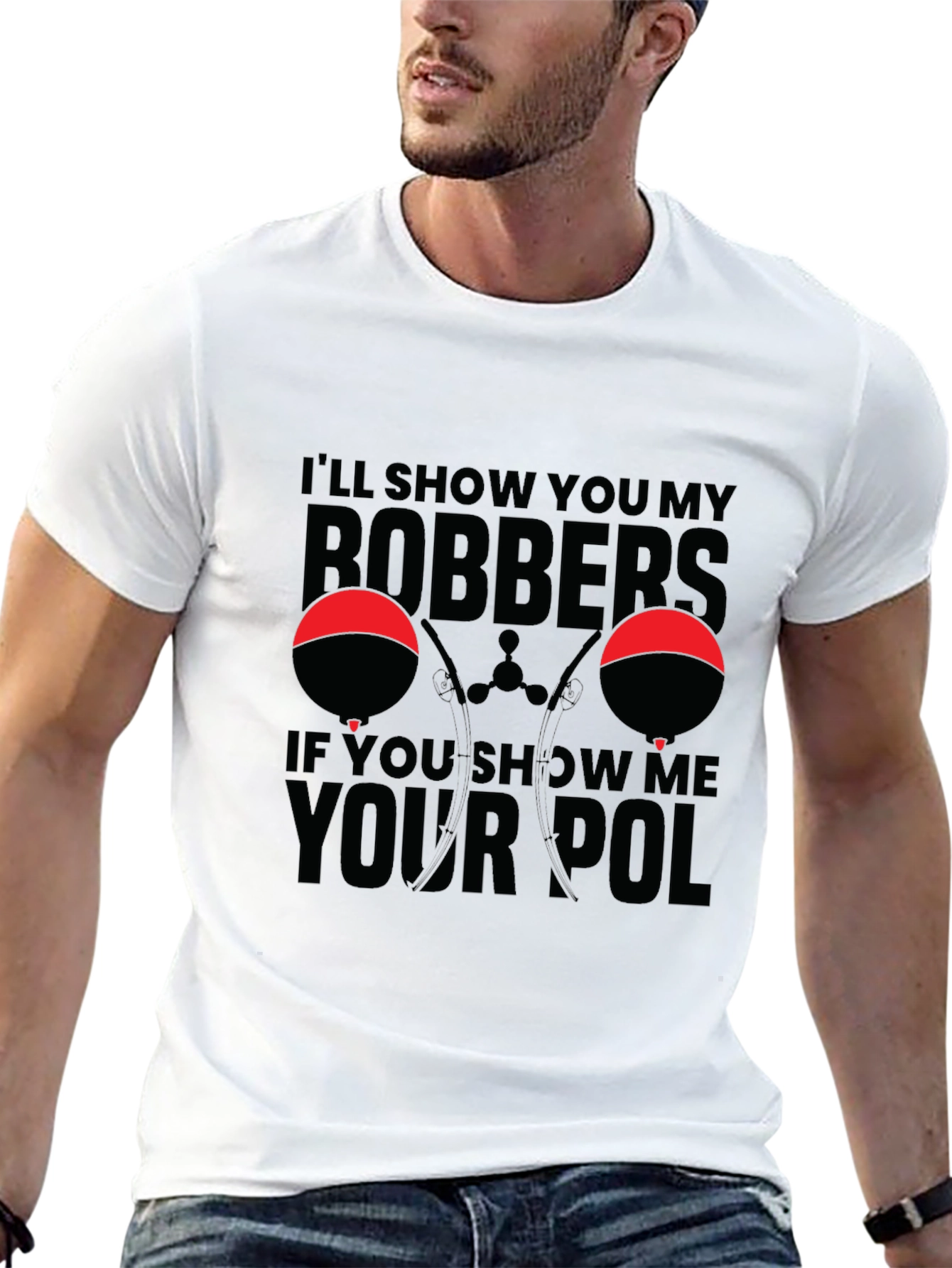 Bobbers and Pole Black Graphic T-Shirt