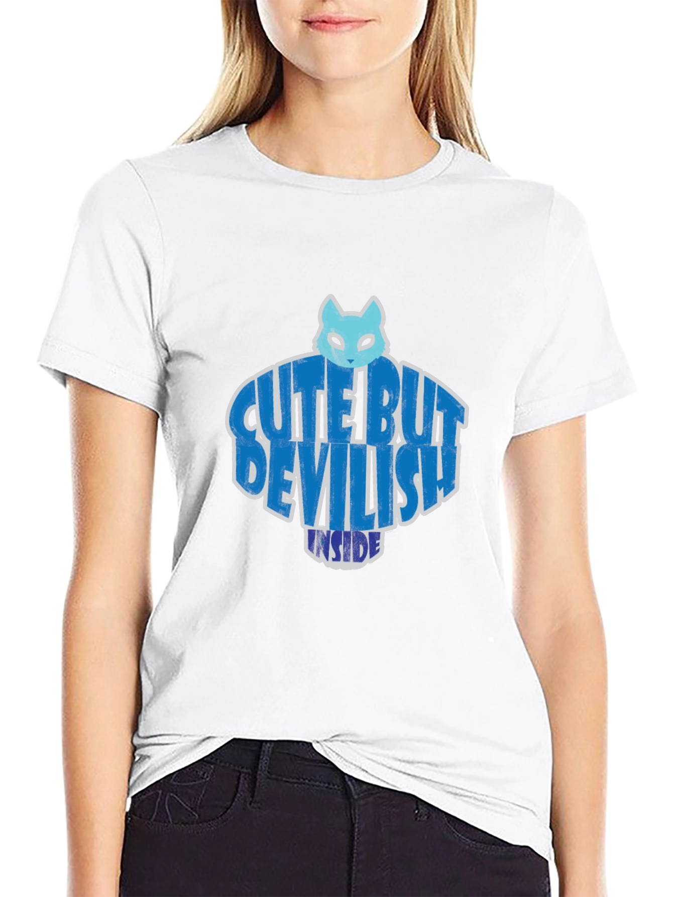 Cute But Devilish Inside Graphic Tee - Black