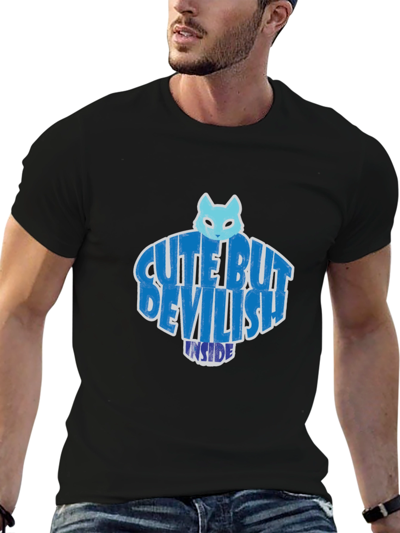 Cute But Devilish Inside Graphic Tee - Black