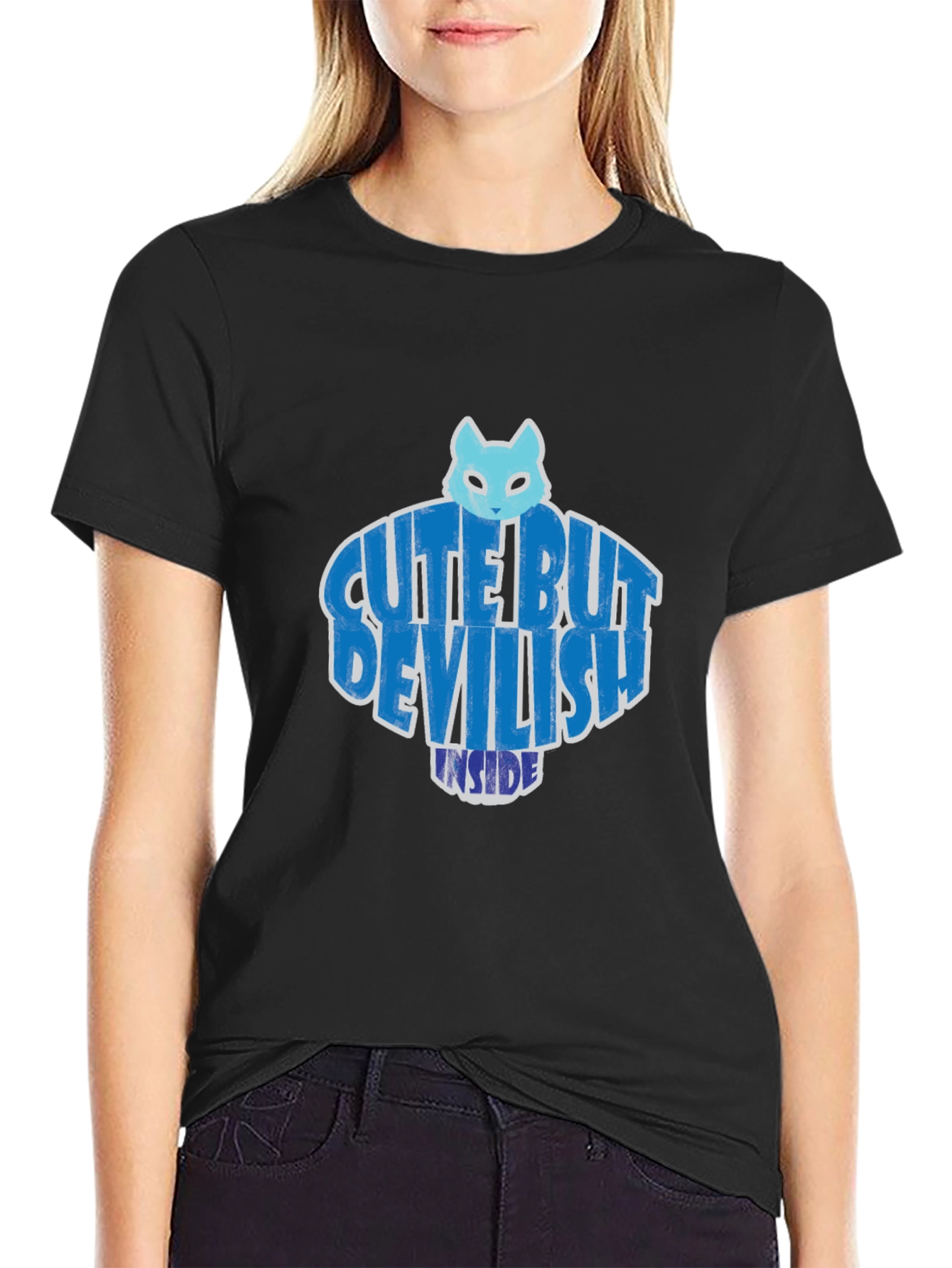 Cute But Devilish Inside Graphic Tee - Black