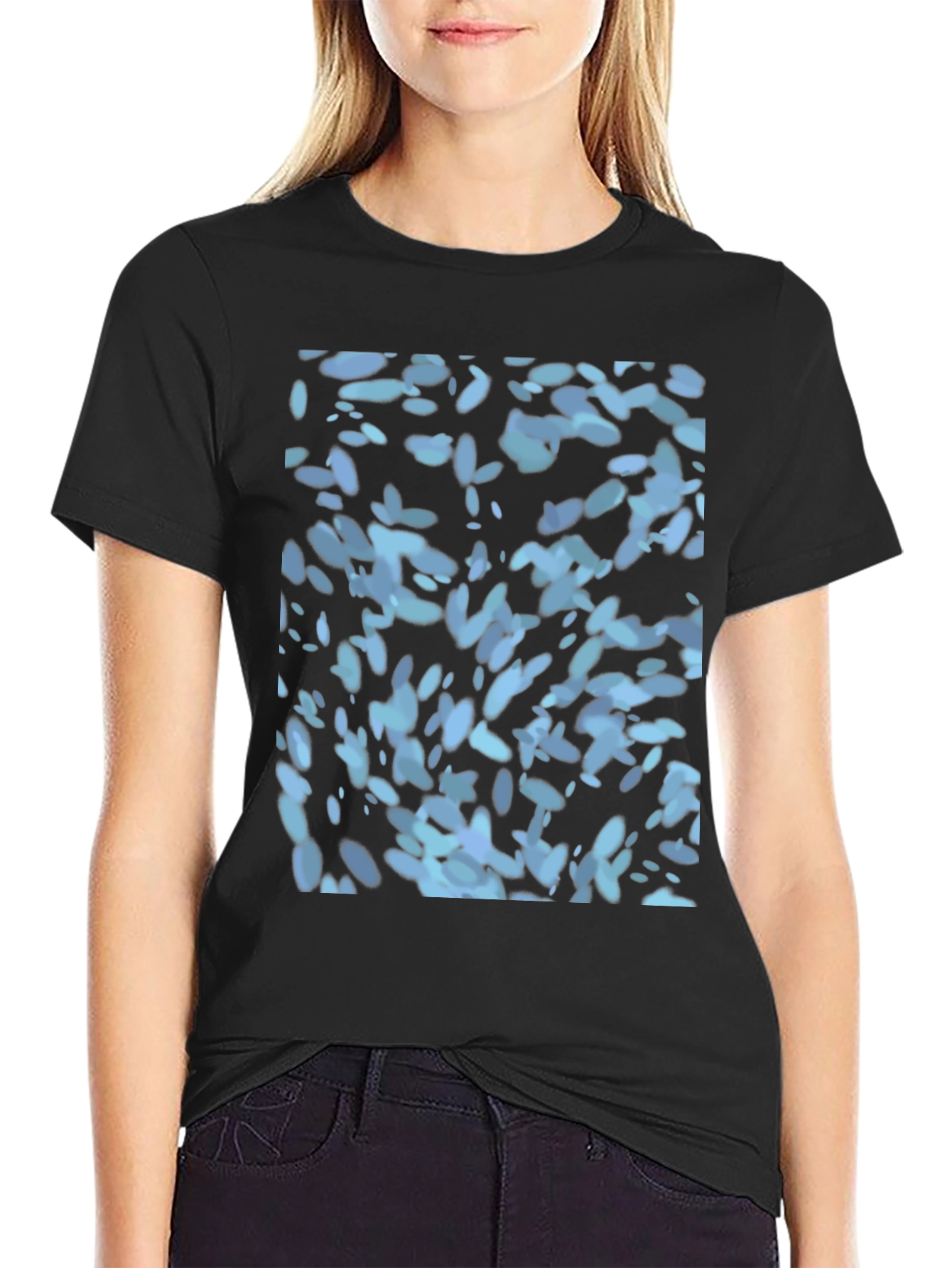 Abstract Blue Pattern Black T-Shirt