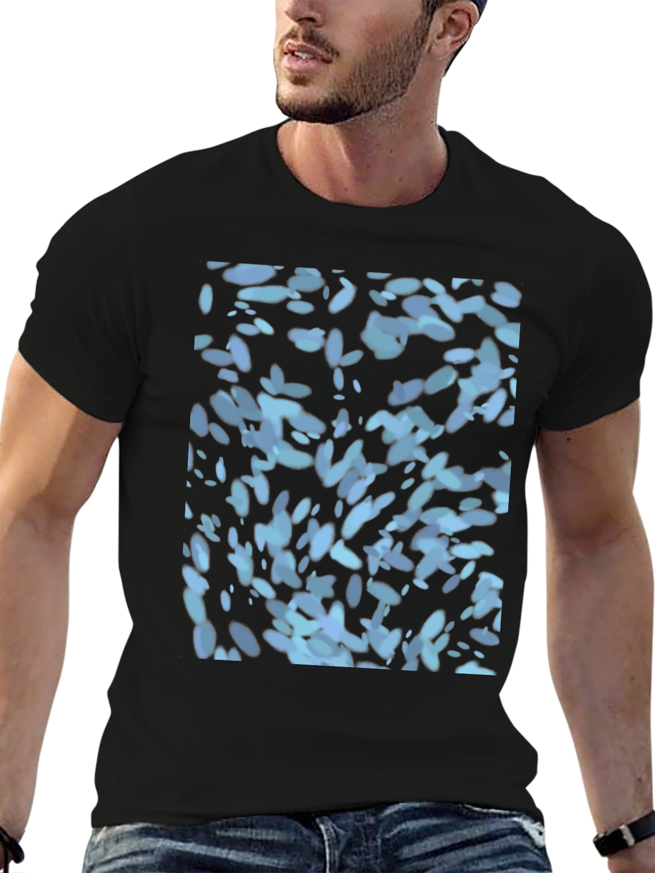 Abstract Blue Pattern Black T-Shirt
