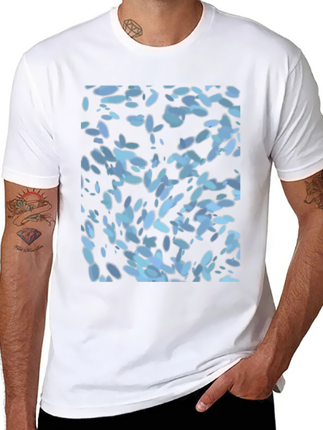Abstract Blue Pattern Black T-Shirt