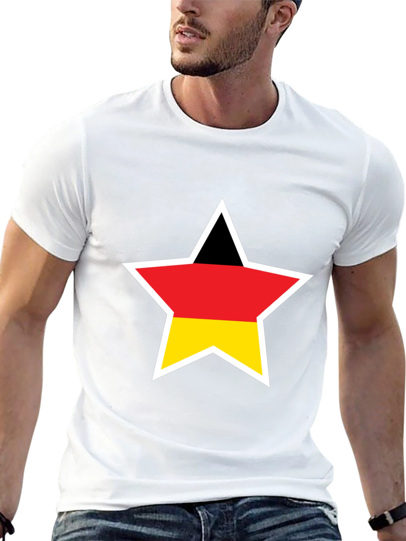 German Flag Star T-Shirt - Black Crew Neck Tee