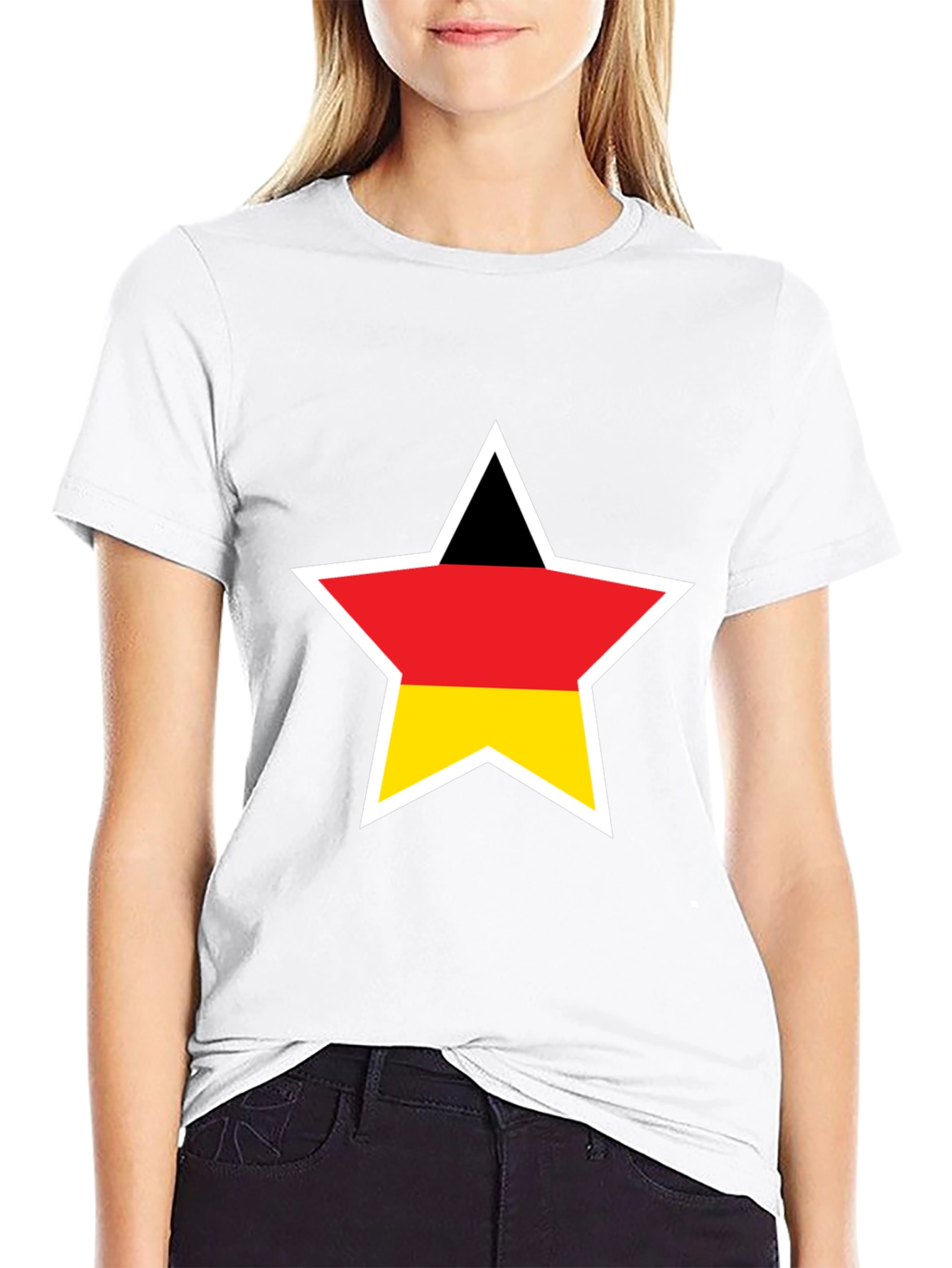 German Flag Star T-Shirt - Black Crew Neck Tee