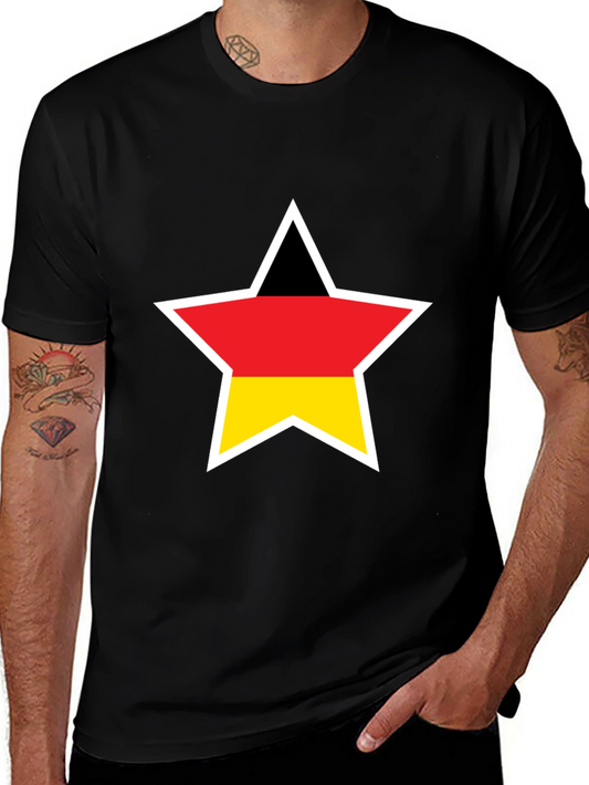German Flag Star T-Shirt - Black Crew Neck Tee