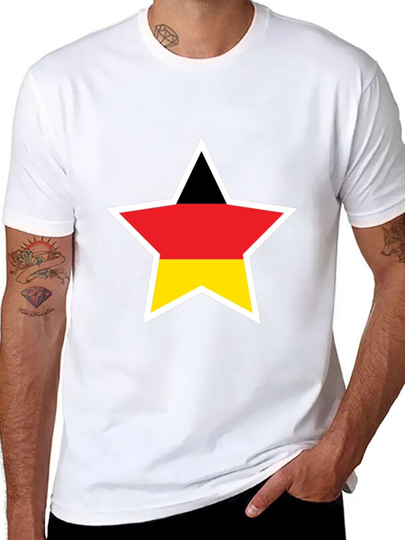 German Flag Star T-Shirt - Black Crew Neck Tee