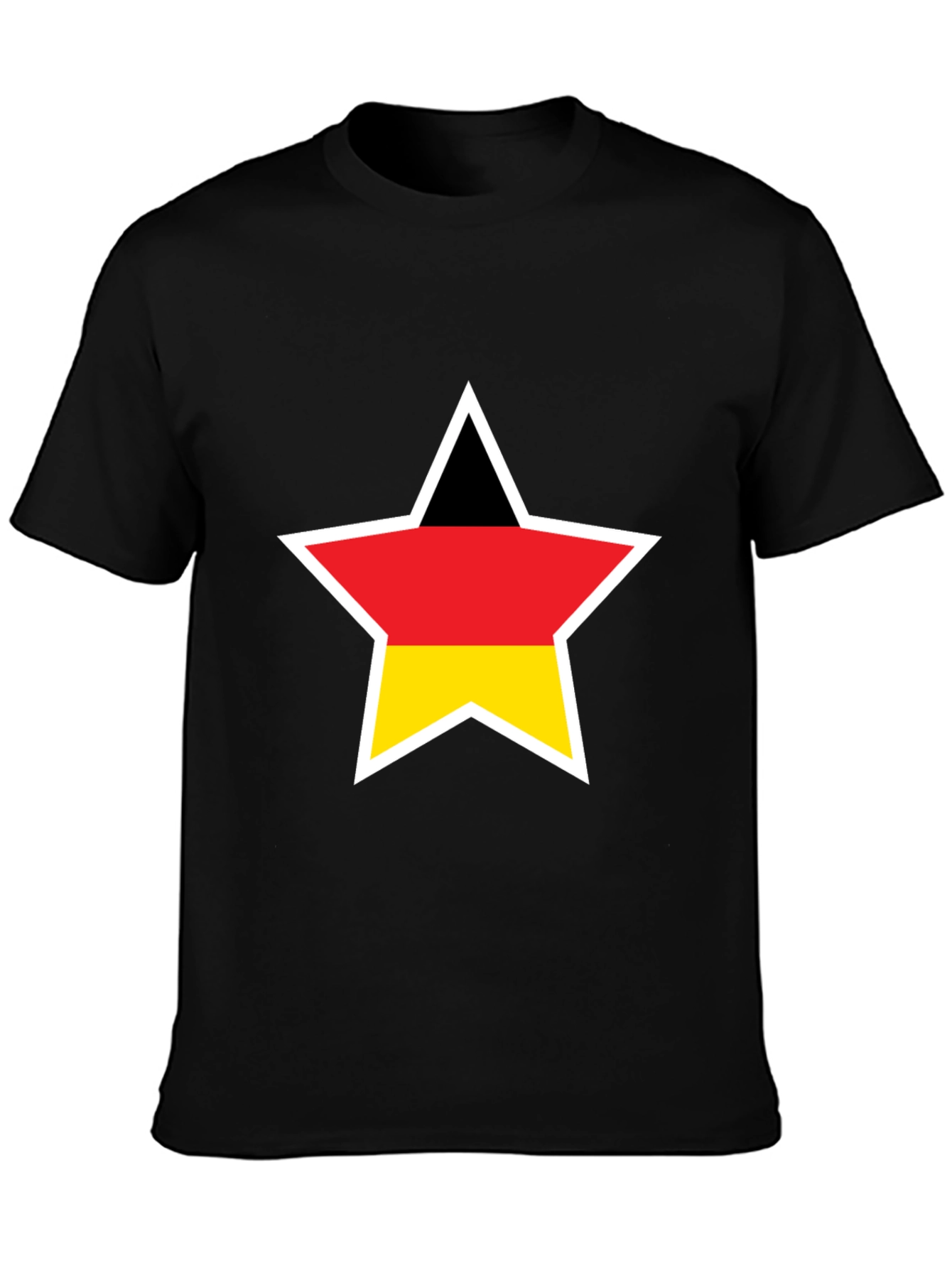 German Flag Star T-Shirt - Black Crew Neck Tee