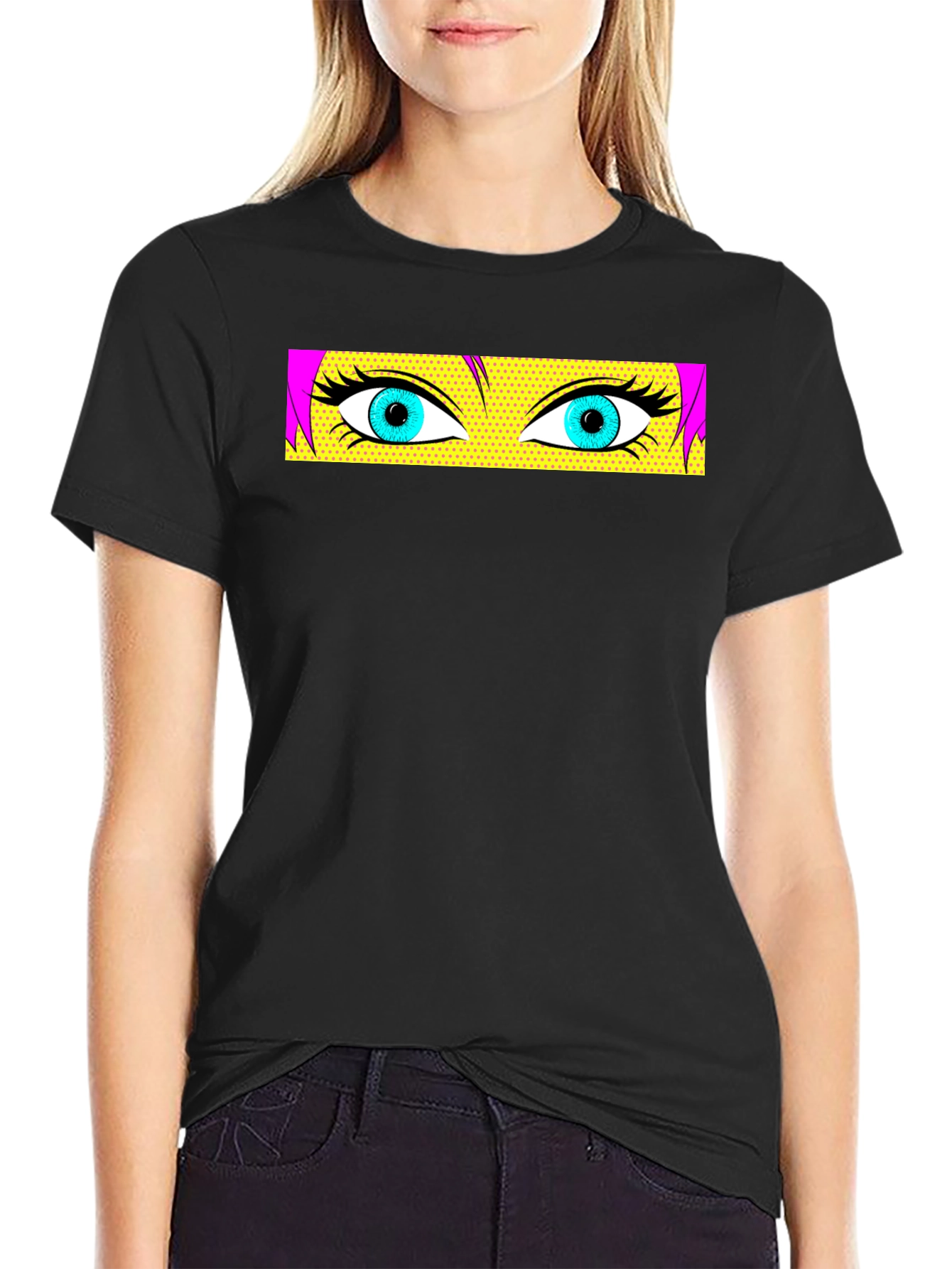 Pop Art Eyes Graphic Black T-Shirt