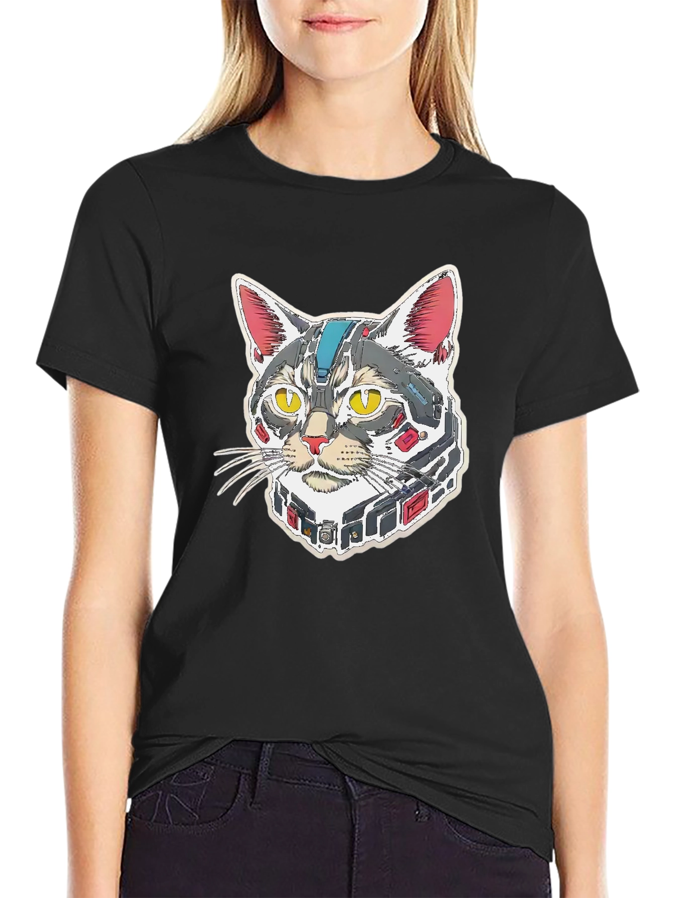 Cyber Cat T-Shirt - Robotic Style