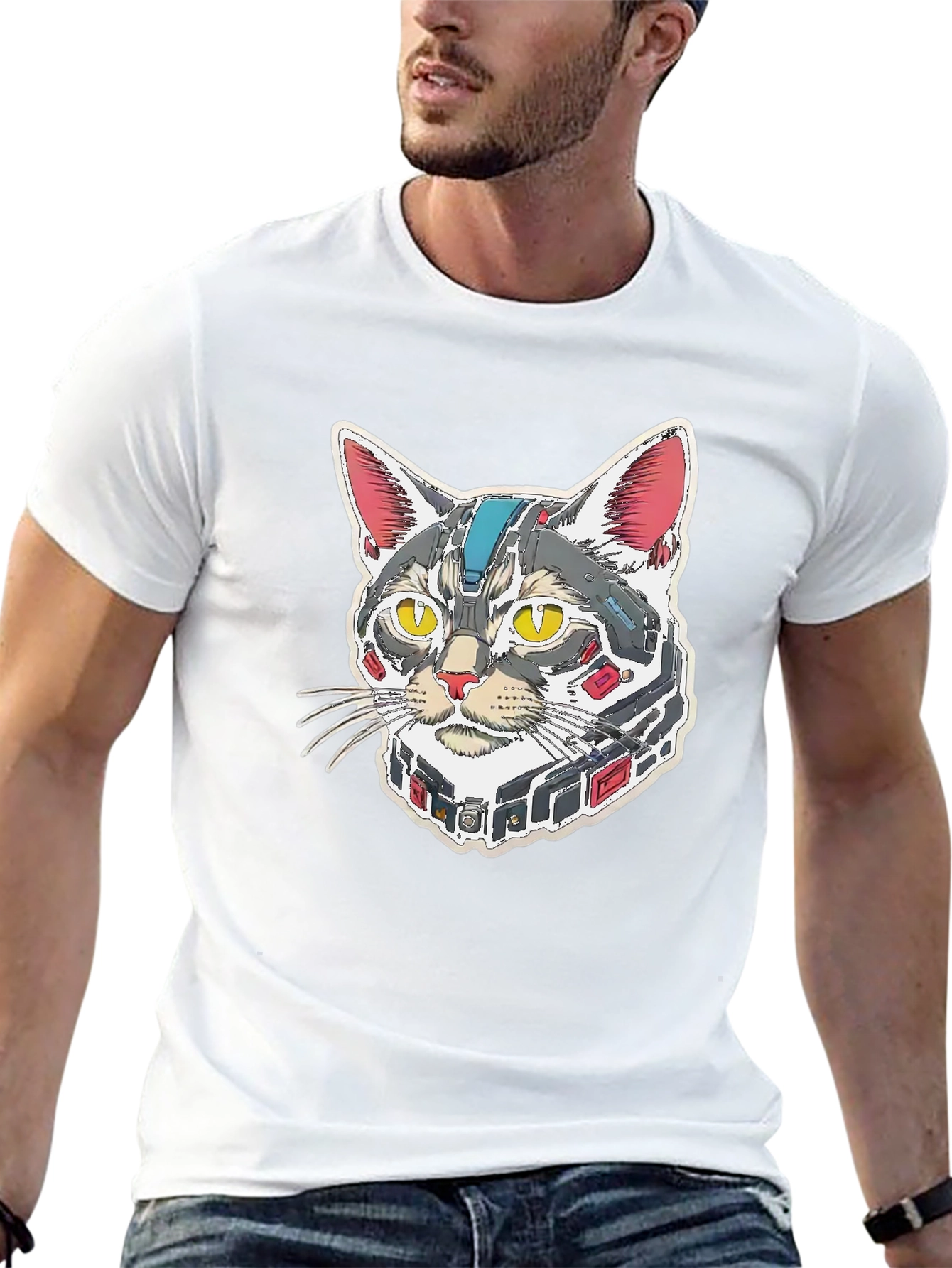 Cyber Cat T-Shirt - Robotic Style