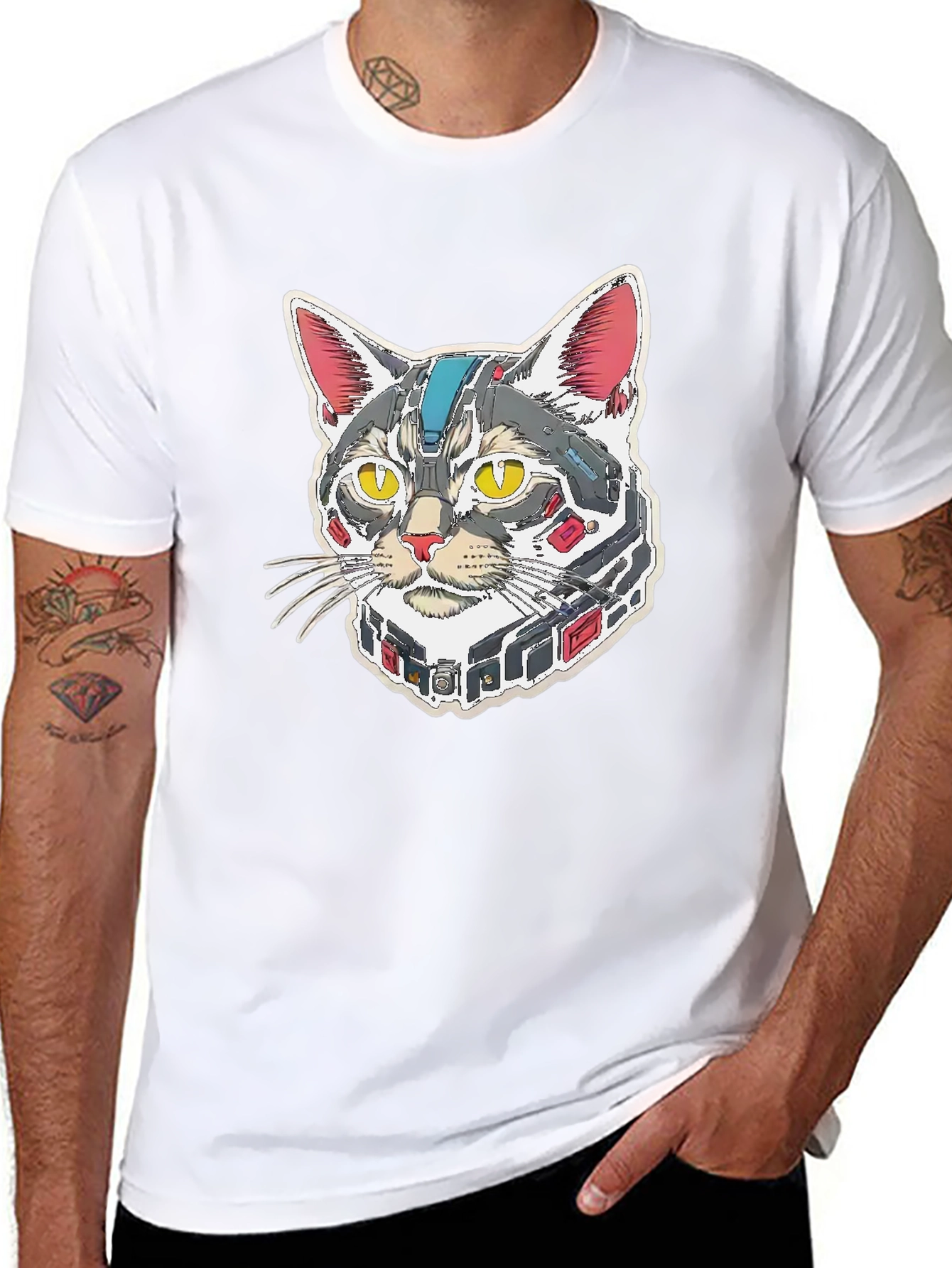 Cyber Cat T-Shirt - Robotic Style