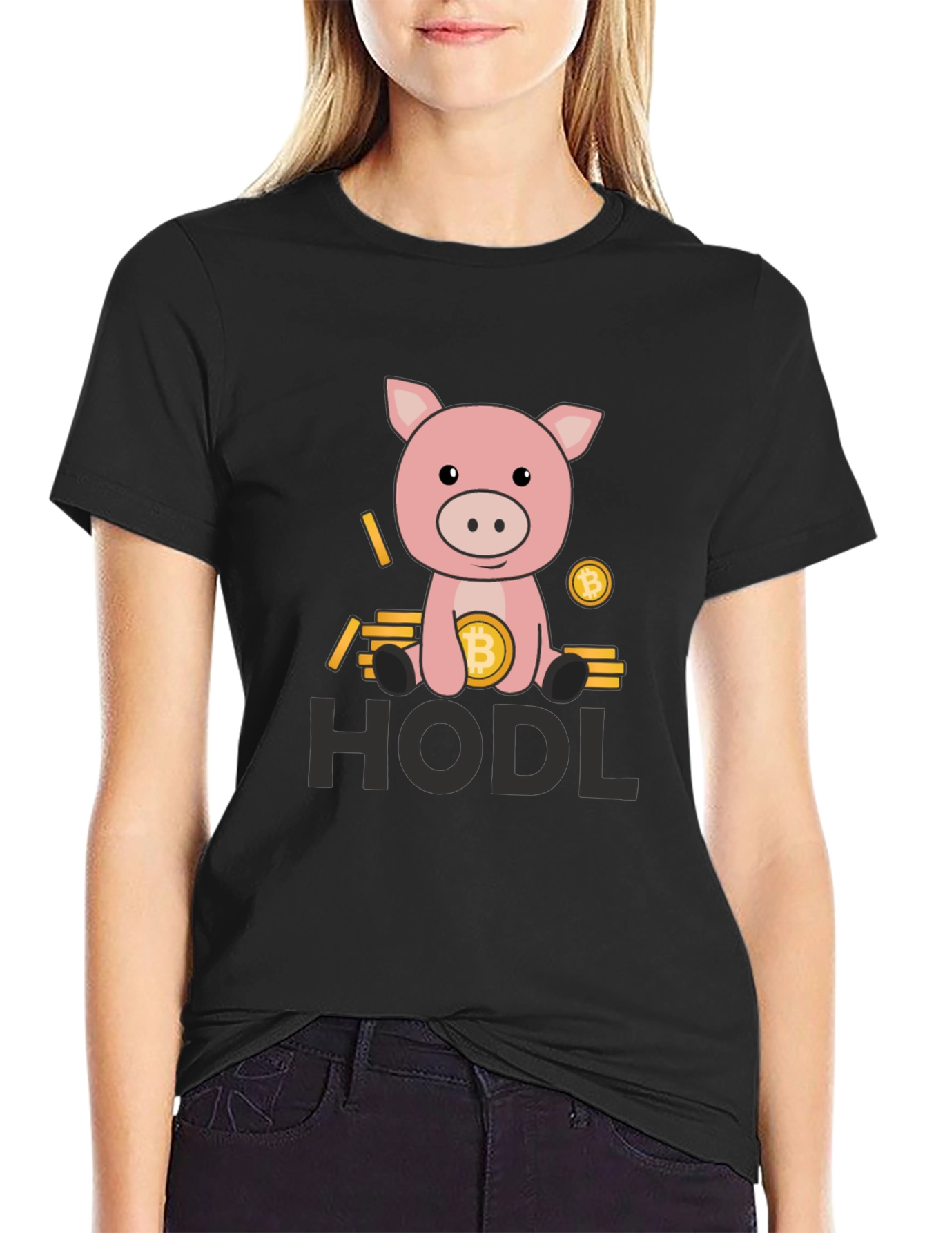HODL Bitcoin Pig Black T-Shirt