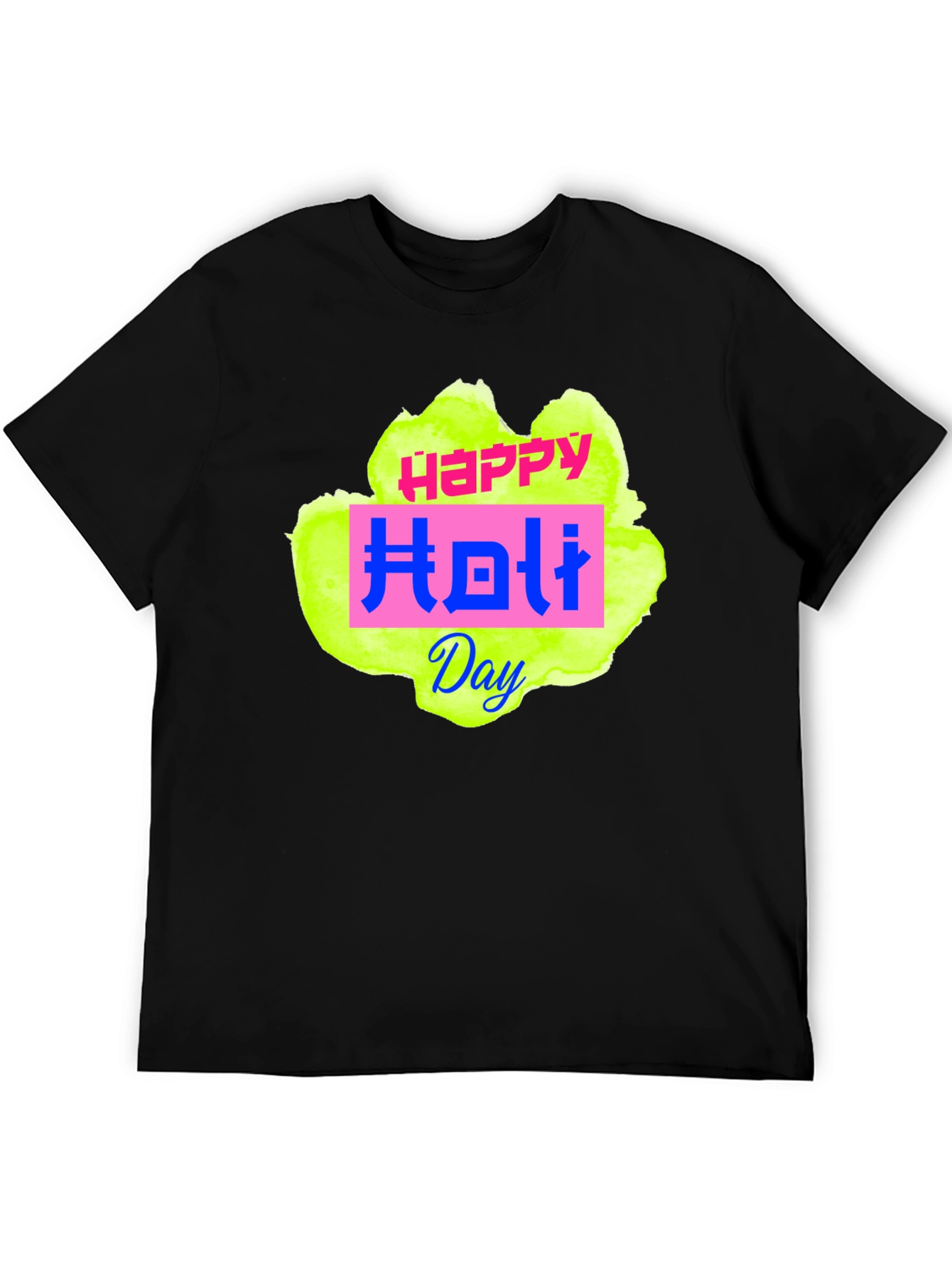Happy Holi Day Black T-Shirt