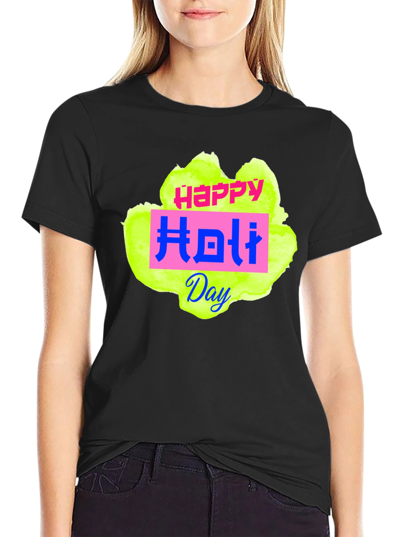Happy Holi Day Black T-Shirt