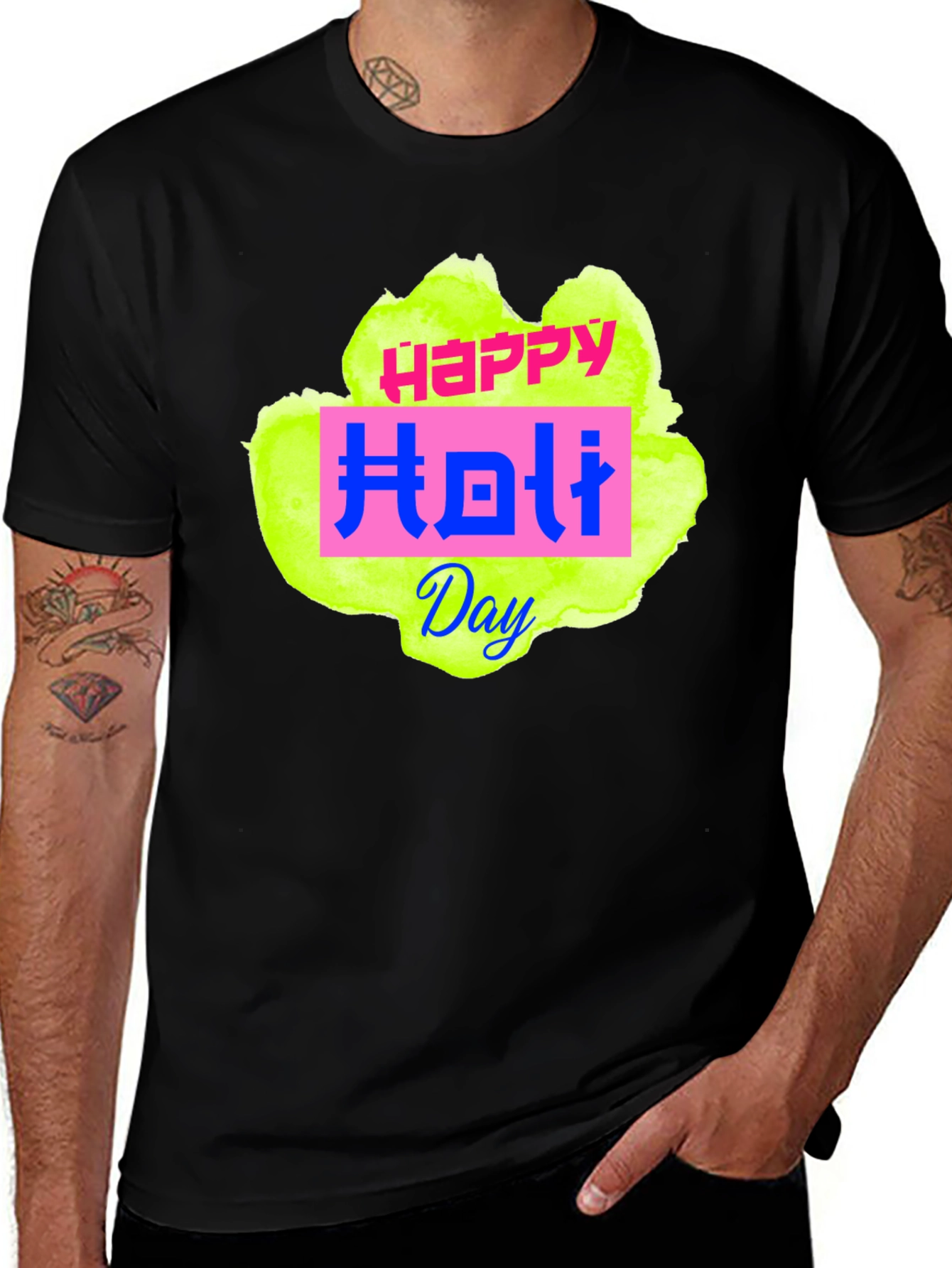 Happy Holi Day Black T-Shirt