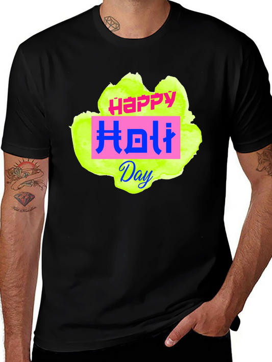 Happy Holi Day Black T-Shirt