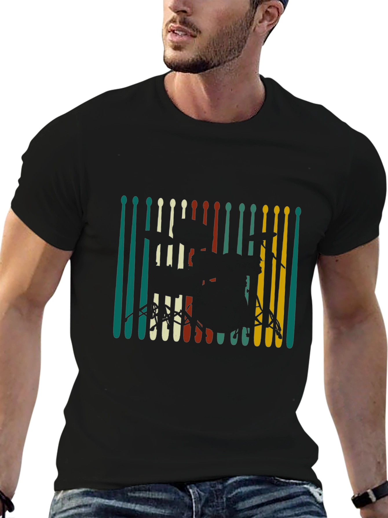 Drum Set Graphic Tee - Retro Musician T-Shirt