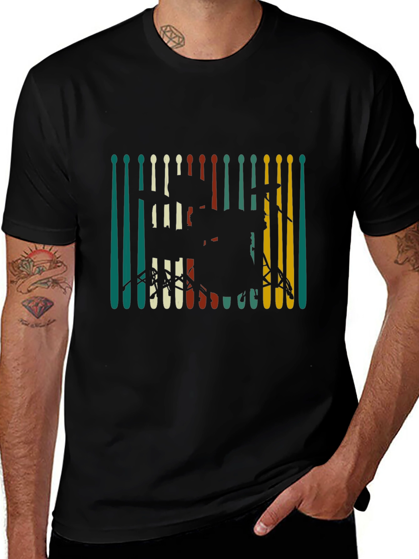 Drum Set Graphic Tee - Retro Musician T-Shirt