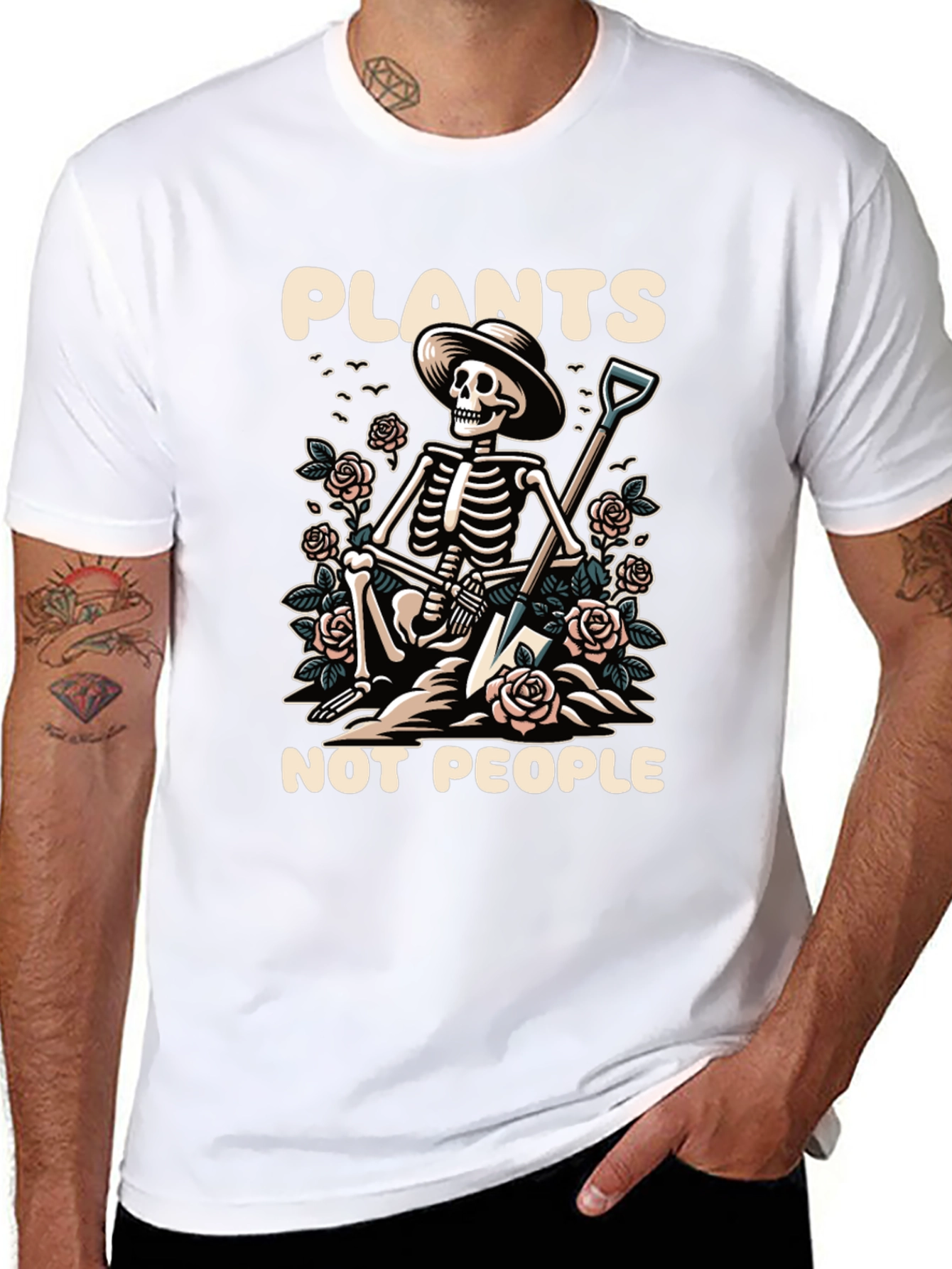 Plants Not People Skeleton Gardener T-Shirt