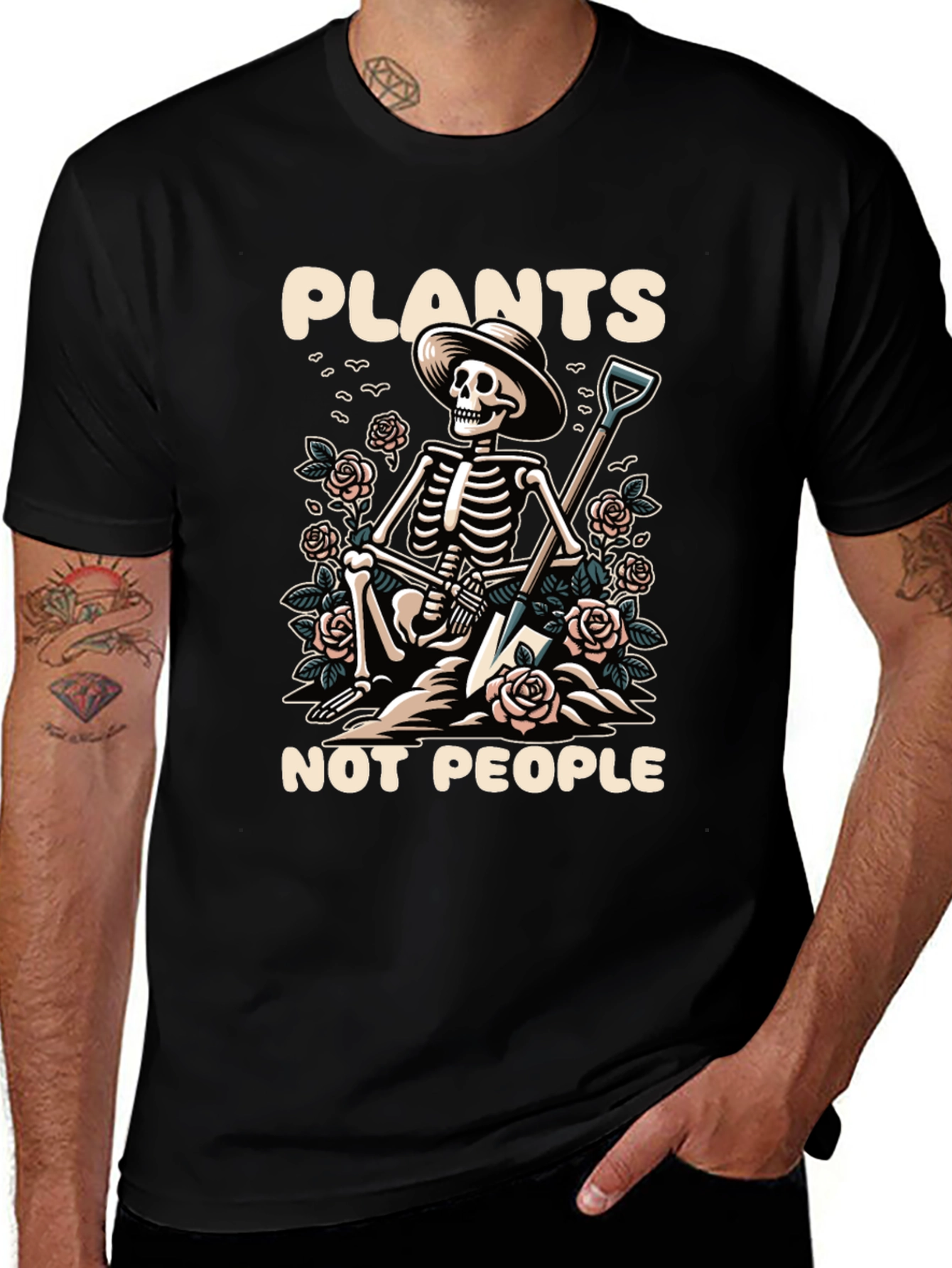 Plants Not People Skeleton Gardener T-Shirt