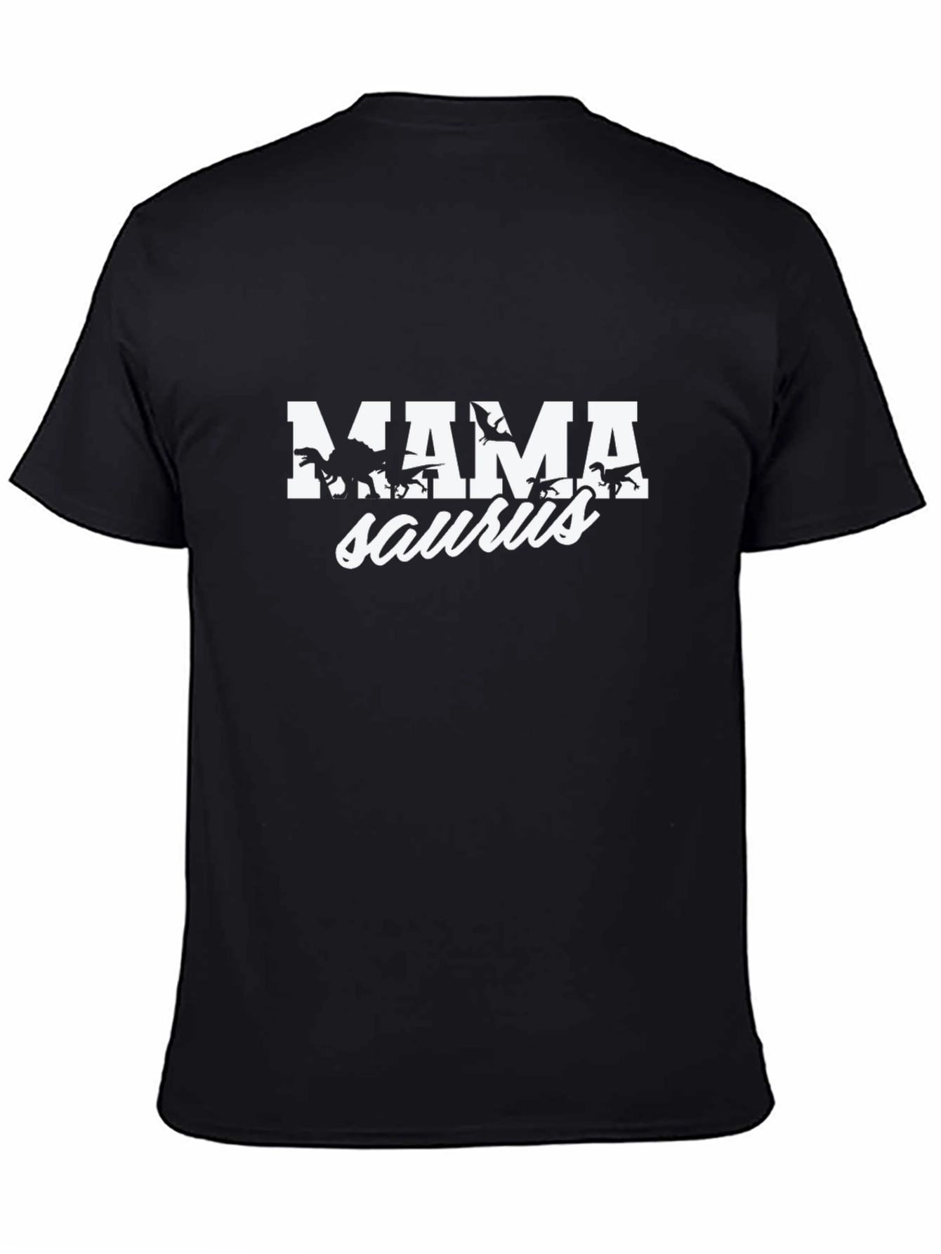 Mama Saurus Dinosaur Graphic Tee - Black Cotton