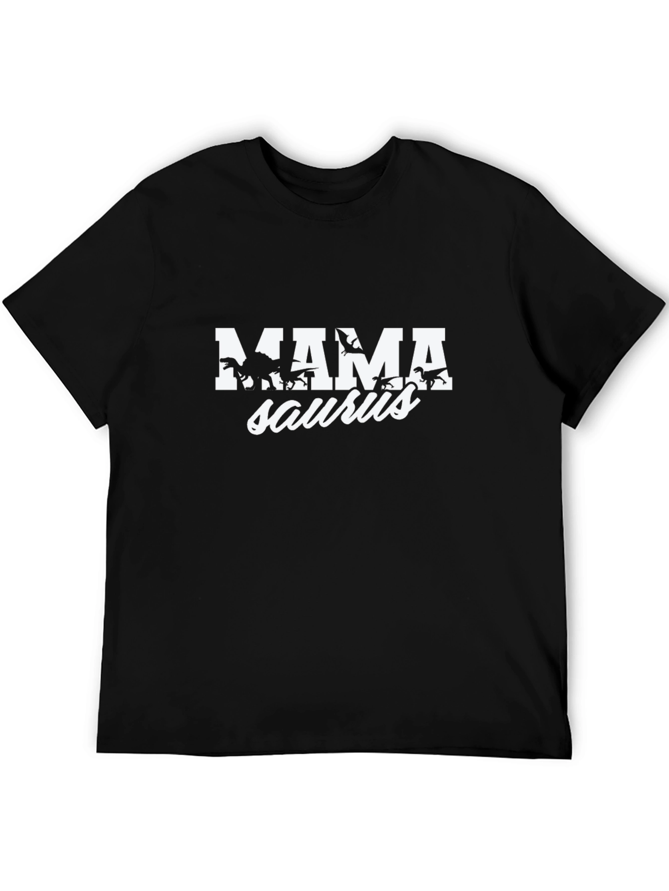 Mama Saurus Dinosaur Graphic Tee - Black Cotton