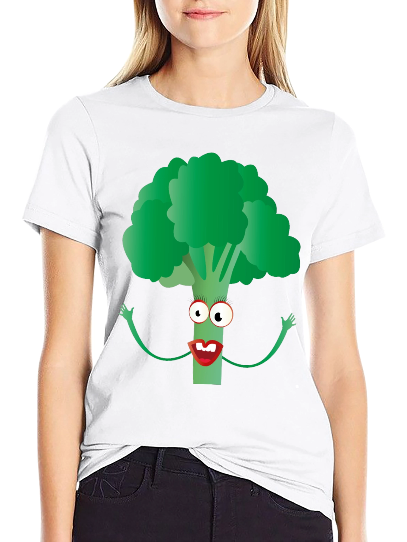Broccoli Character Graphic Tee - Black Cotton Blend