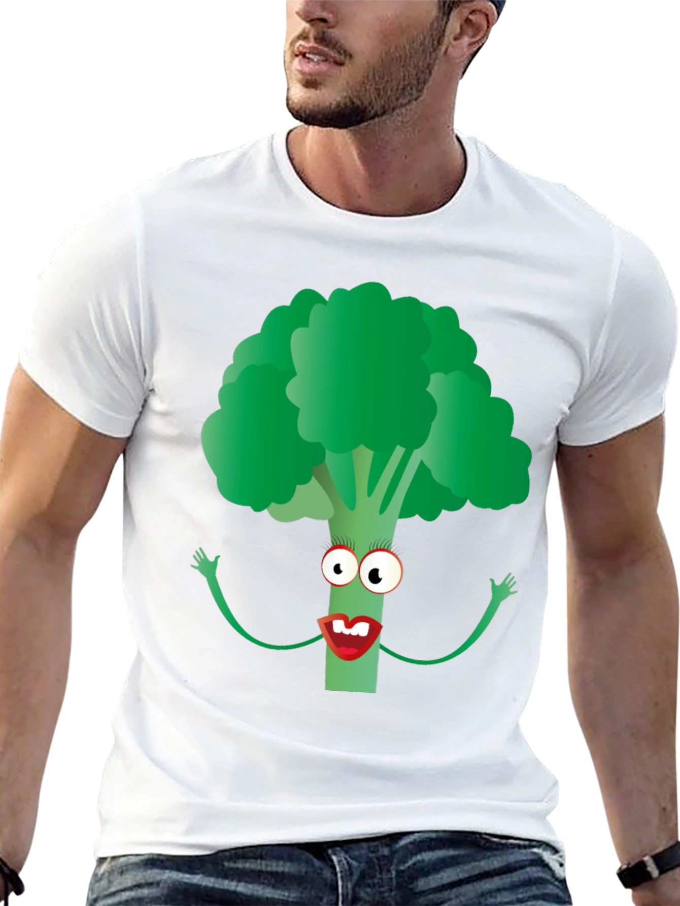 Broccoli Character Graphic Tee - Black Cotton Blend