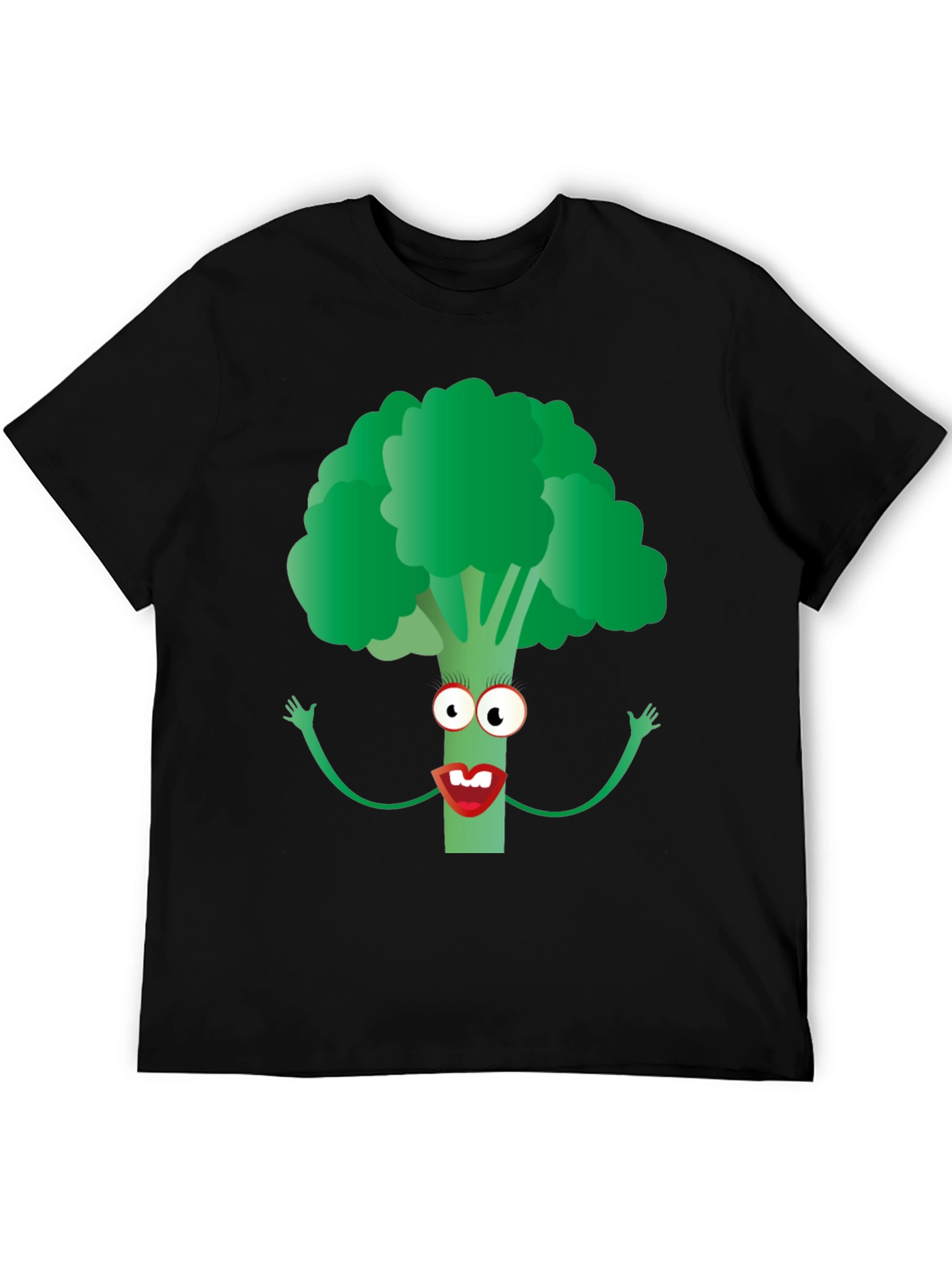 Broccoli Character Graphic Tee - Black Cotton Blend