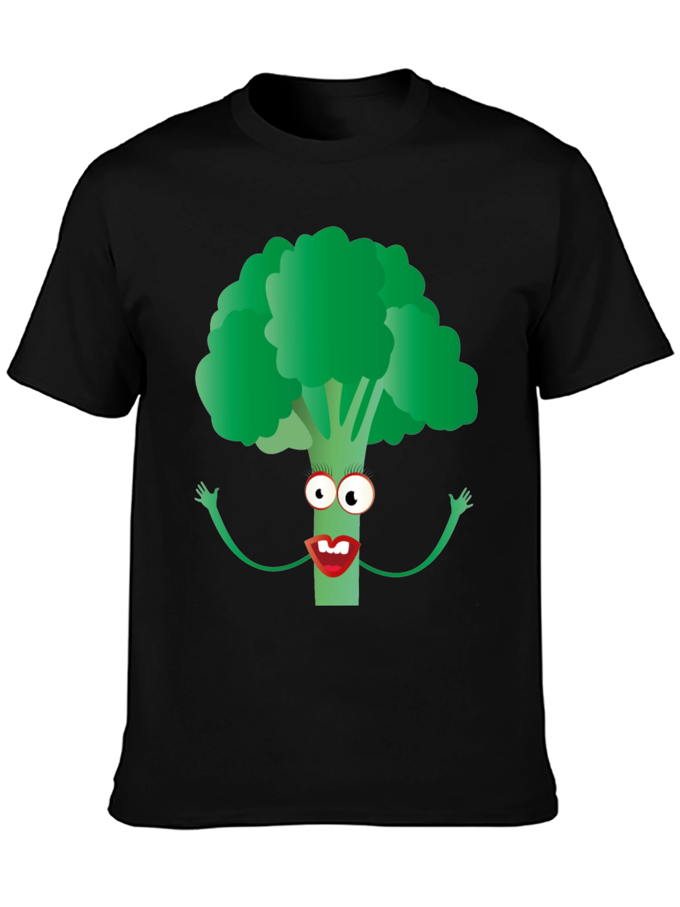Broccoli Character Graphic Tee - Black Cotton Blend