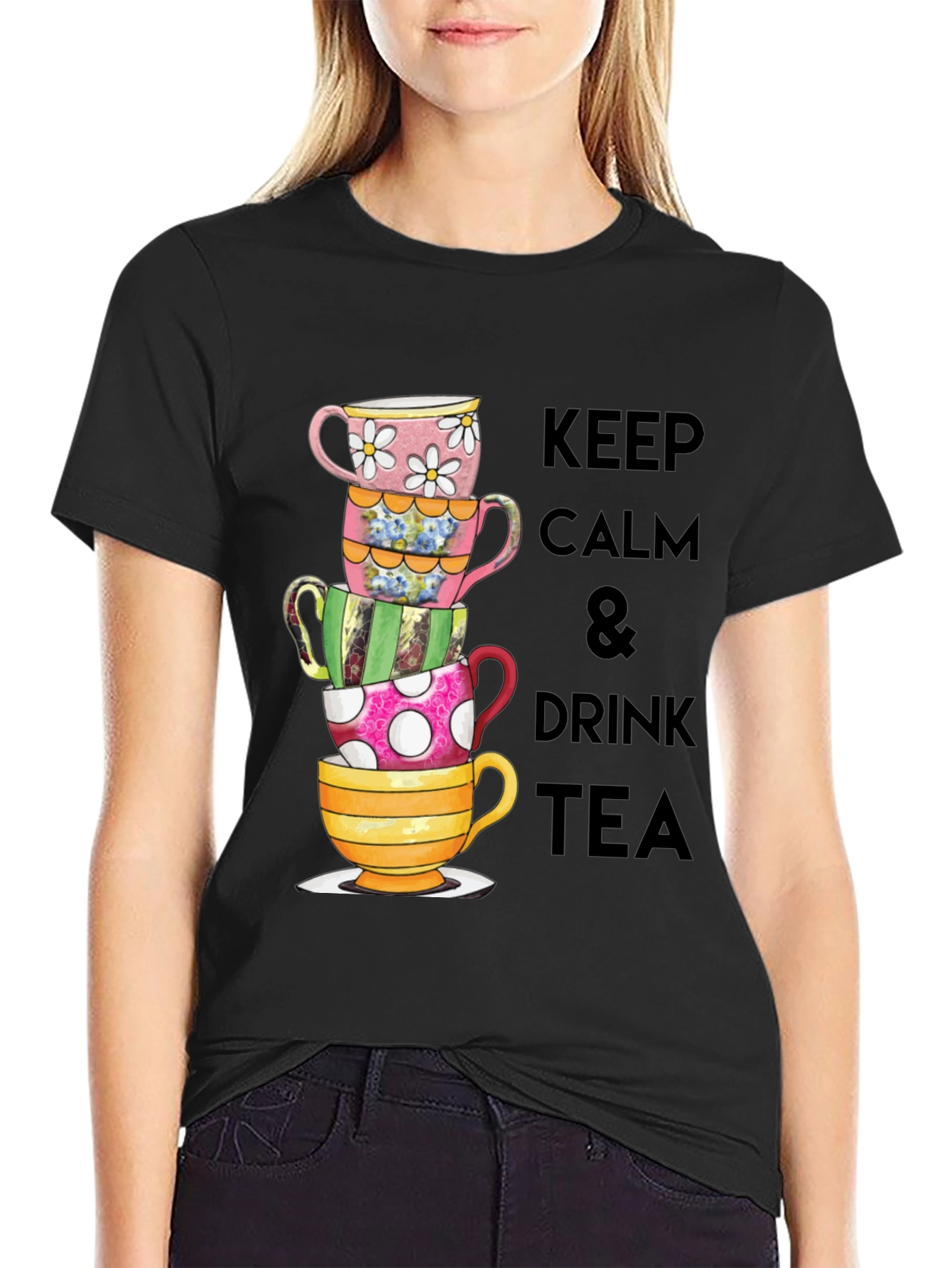 Keep Calm & Drink Tea Graphic T-Shirt