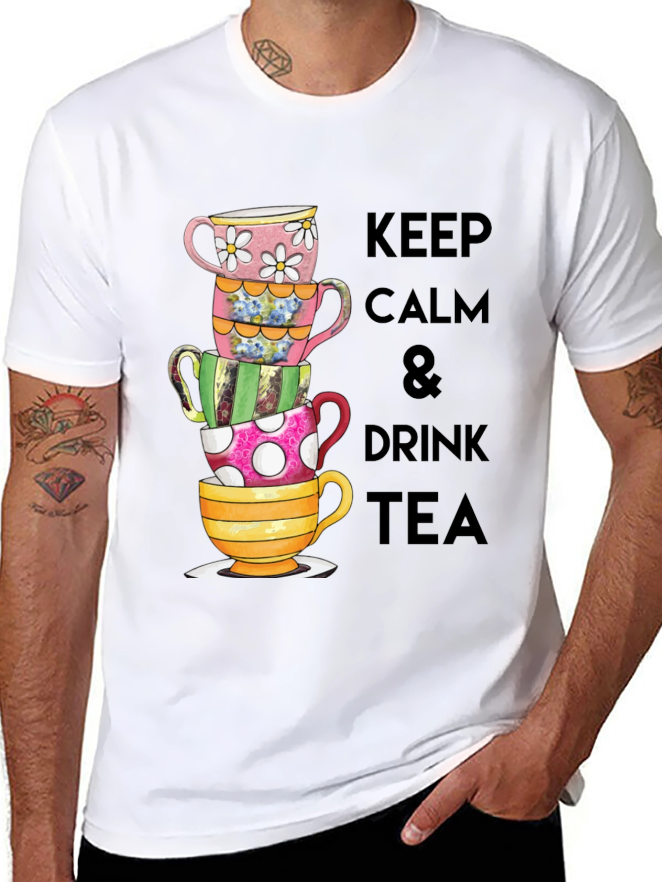 Keep Calm & Drink Tea Graphic T-Shirt