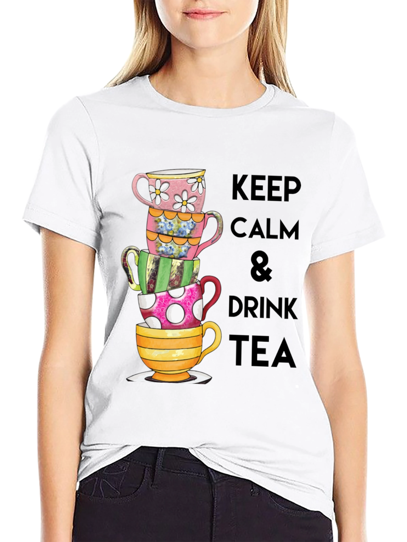 Keep Calm & Drink Tea Graphic T-Shirt