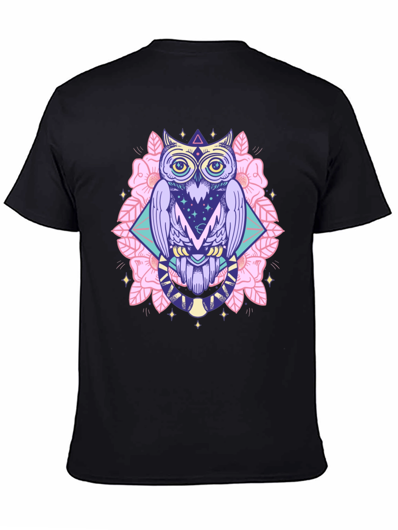 Mystical Owl Graphic Tee - Black Cotton Shirt