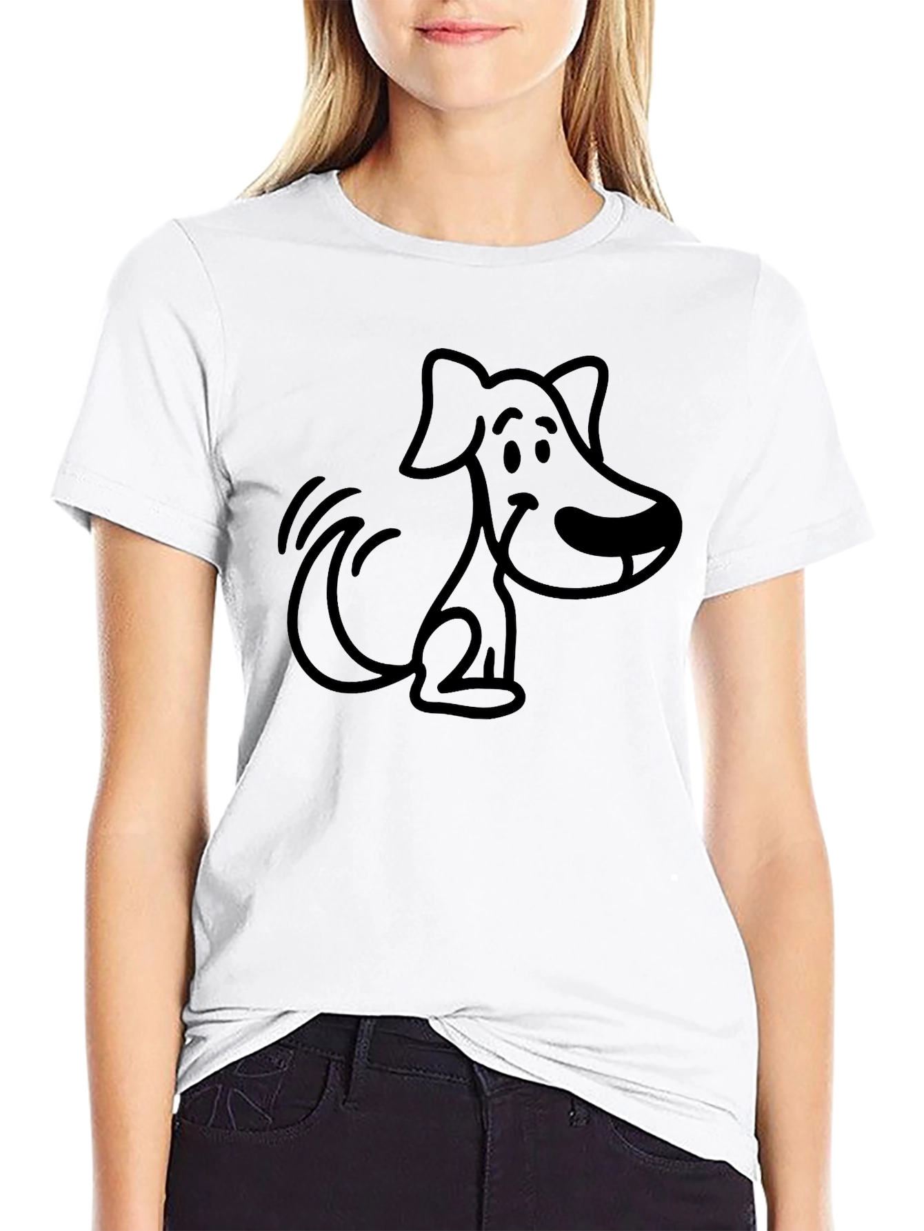 Cartoon Dog Graphic Black T-Shirt