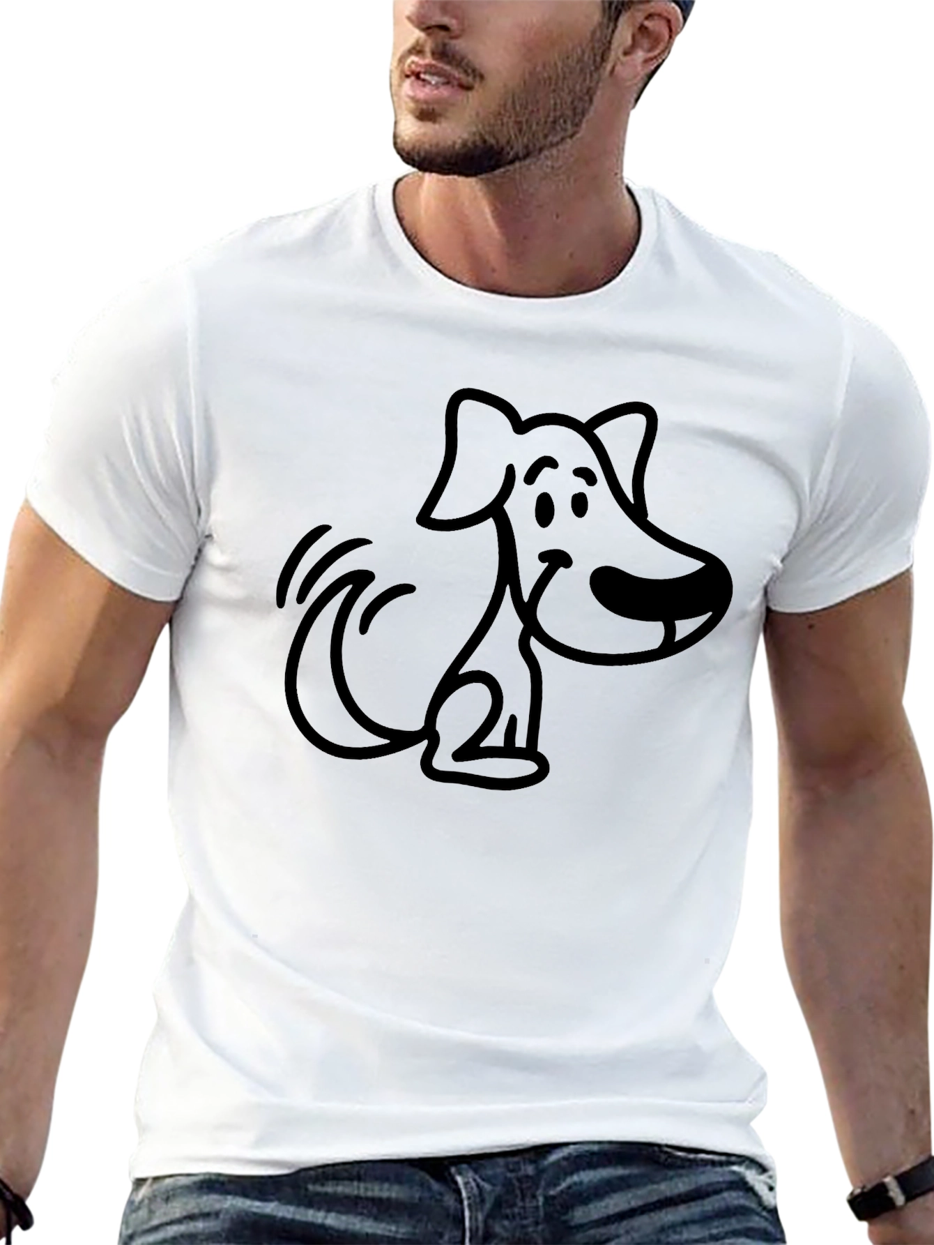 Cartoon Dog Graphic Black T-Shirt