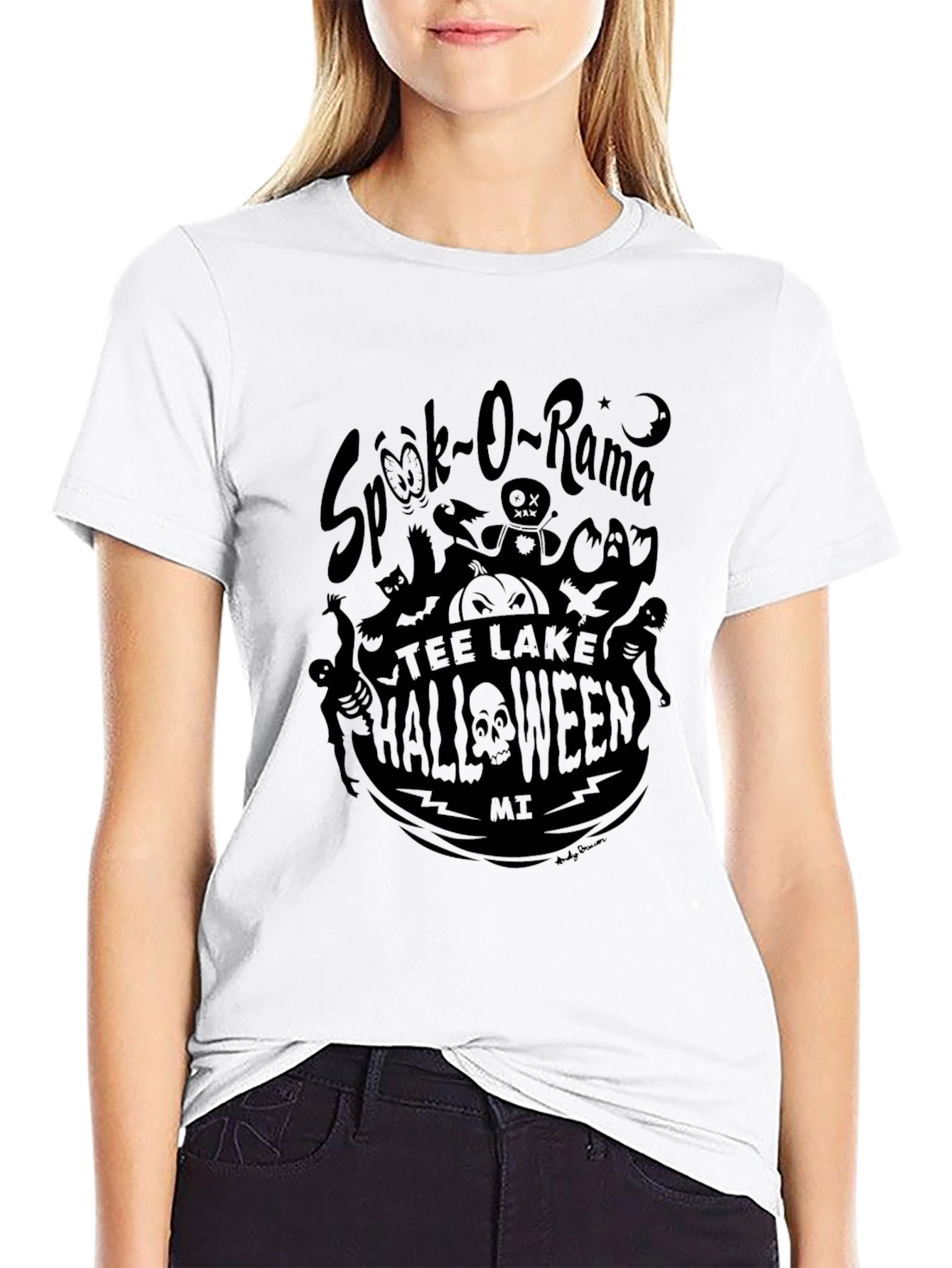 Spook-O-Rama Tee Lake Halloween Black Graphic T-Shirt