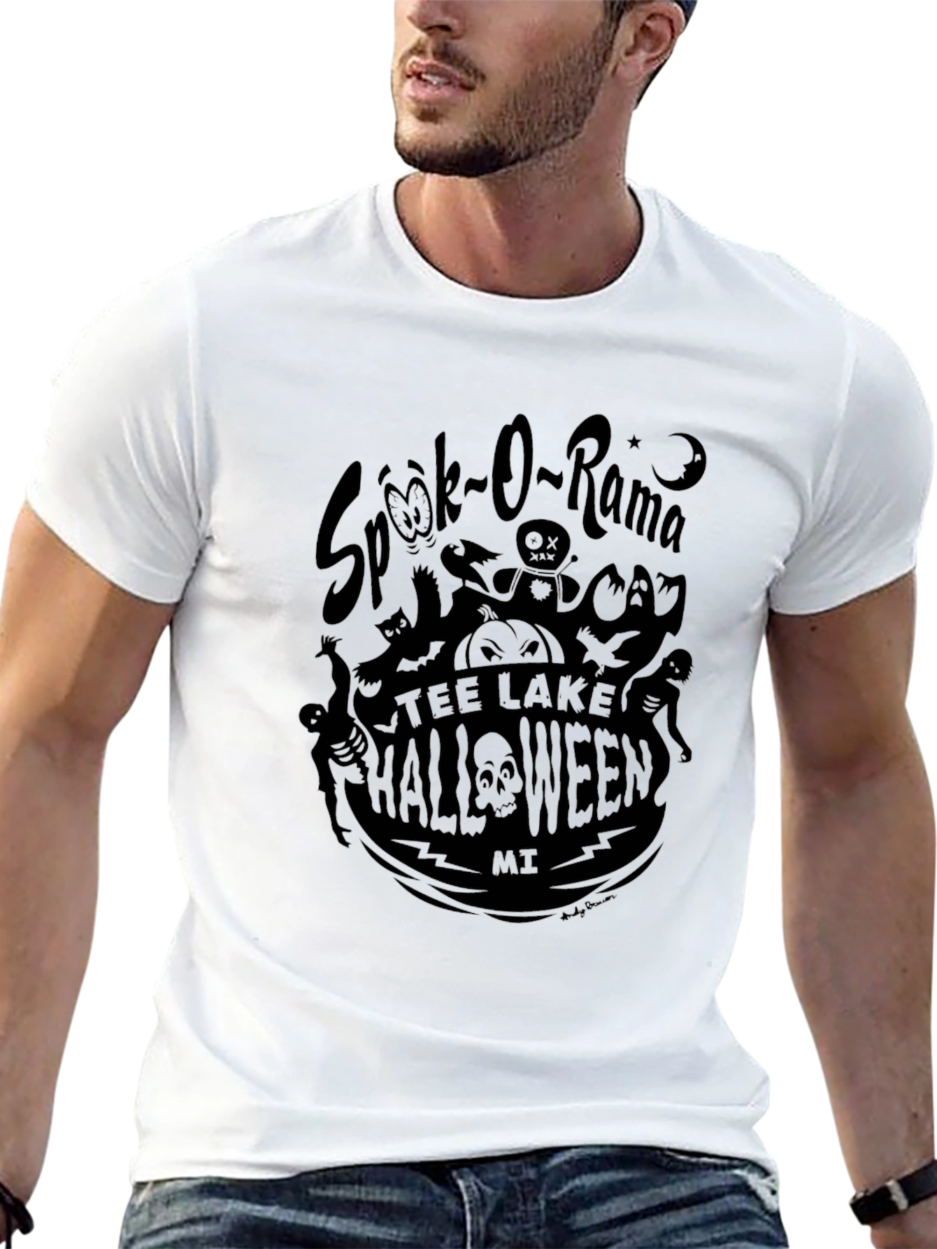 Spook-O-Rama Tee Lake Halloween Black Graphic T-Shirt