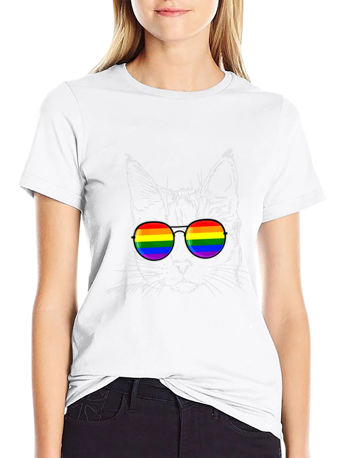 Cool Cat Pride T-Shirt - LGBTQ Rainbow Sunglasses