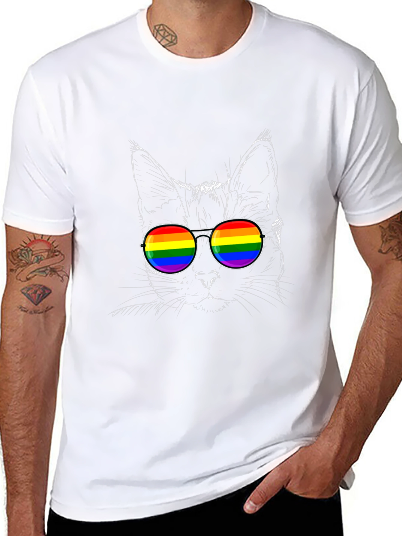 Cool Cat Pride T-Shirt - LGBTQ Rainbow Sunglasses
