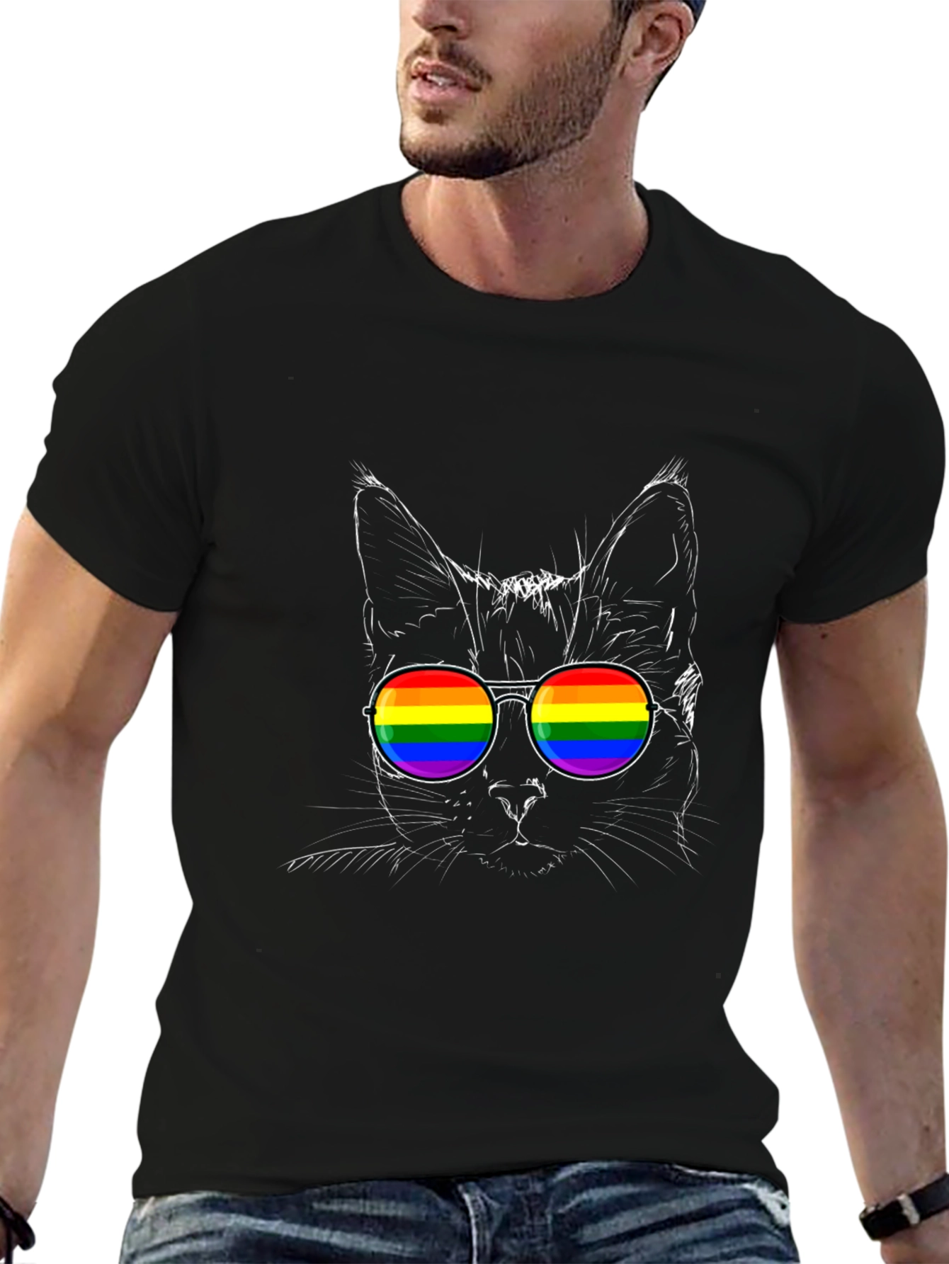 Cool Cat Pride T-Shirt - LGBTQ Rainbow Sunglasses