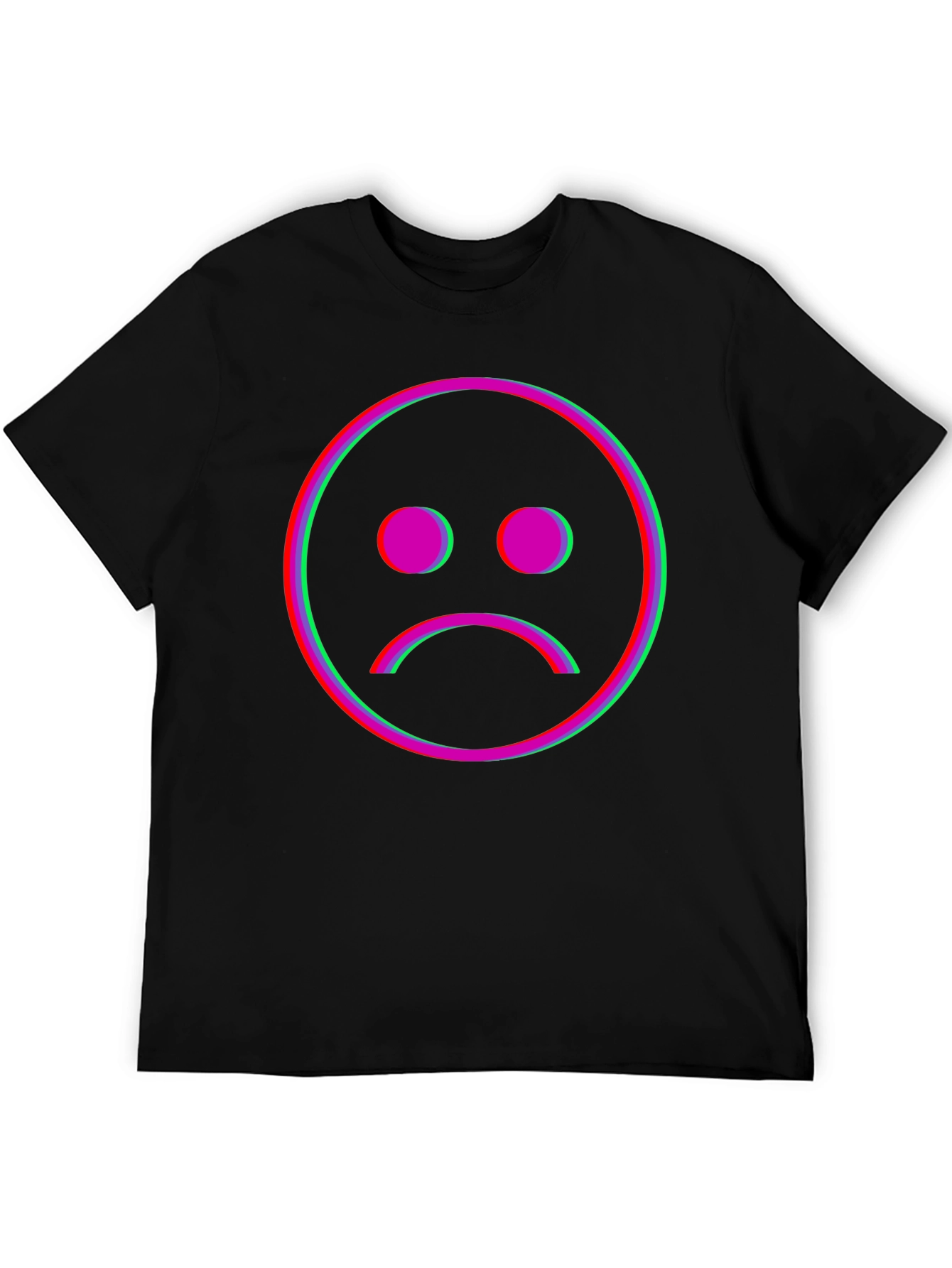 Sad Face Glitch Graphic Black T-Shirt