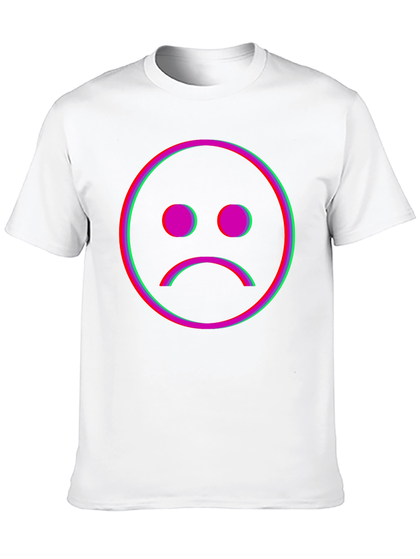 Sad Face Glitch Graphic Black T-Shirt